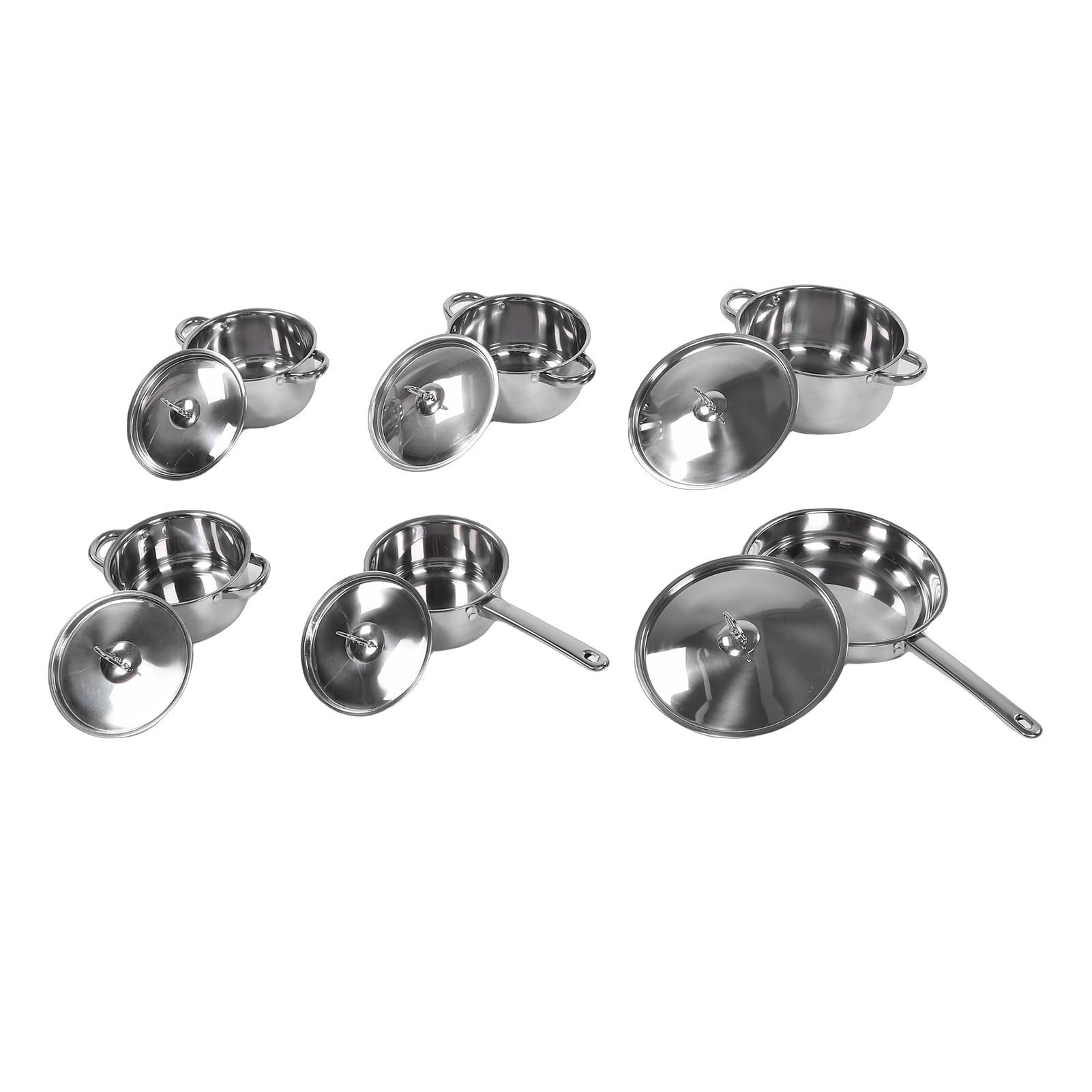 Sonew Juego de Utensilios de Cocina Profesionales de Acero Inoxidable – Juego de Ollas y Sartenes de Cocina de 12 Piezas con Tapas y Utensilios para Estufa de Gas/eléctrica/inducción –