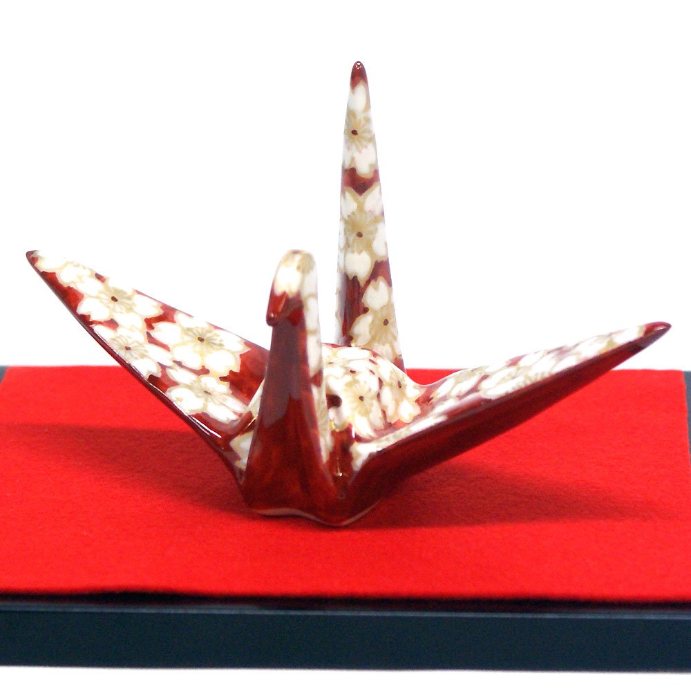 作家 谷敷正人 作 九谷焼 色絵折り鶴 金彩流水文 陶器の折り鶴/良品/美