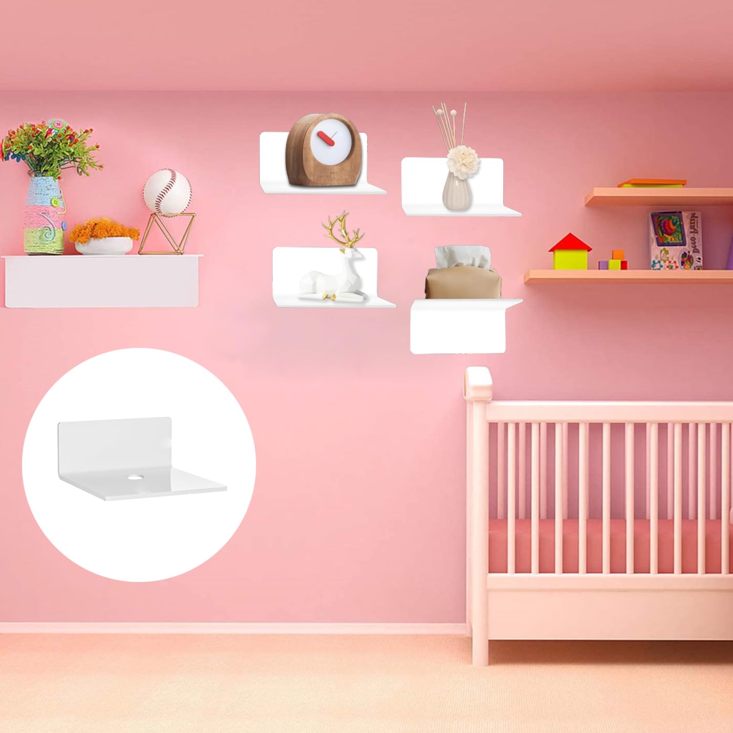 4 Mensole Da Parete In Acrilico 30 Cm - Bianche, Senza Foratura, Per Bagno O Cucina - Foto 2