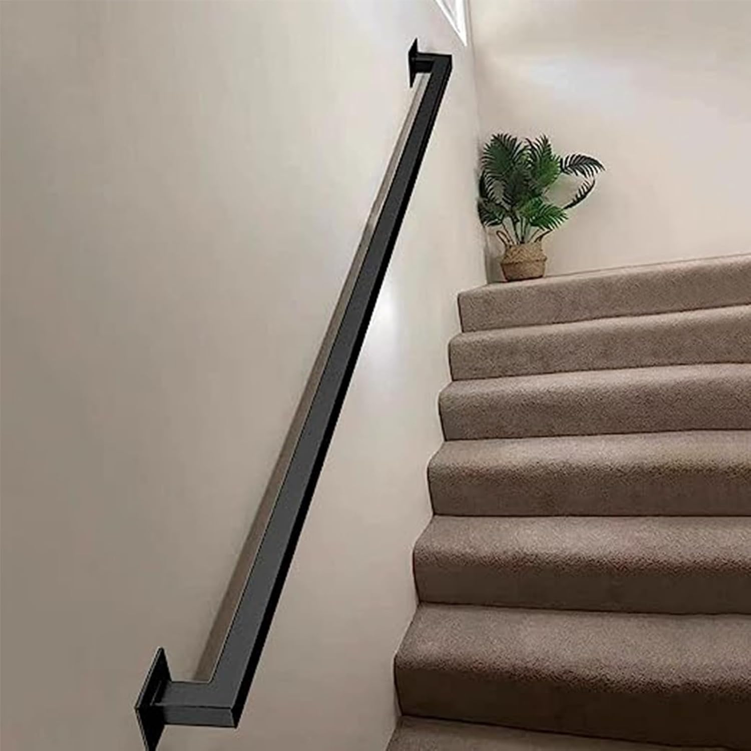 Staircase Banister Hand Rails for Outdoor Steps or Indoor Stairs Handrail Metal Wrought Iron Wall Support, Safety Grab Rail for Loft Villa Corridor(Black,6 FT)