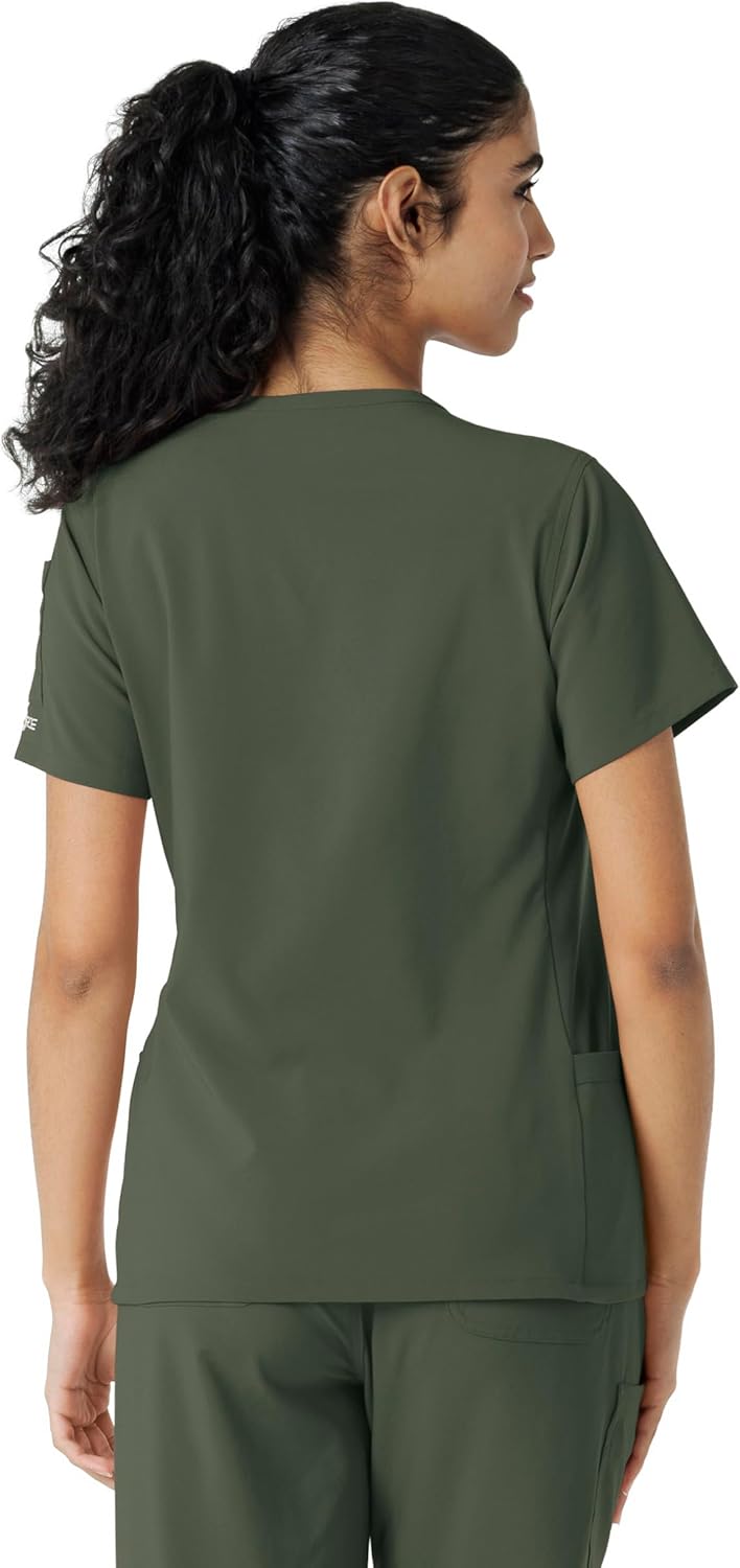 Carhartt Force Cross-Flex Scrubs for Women, Knit Panel Scrub Top - Olive, XL - Image 3