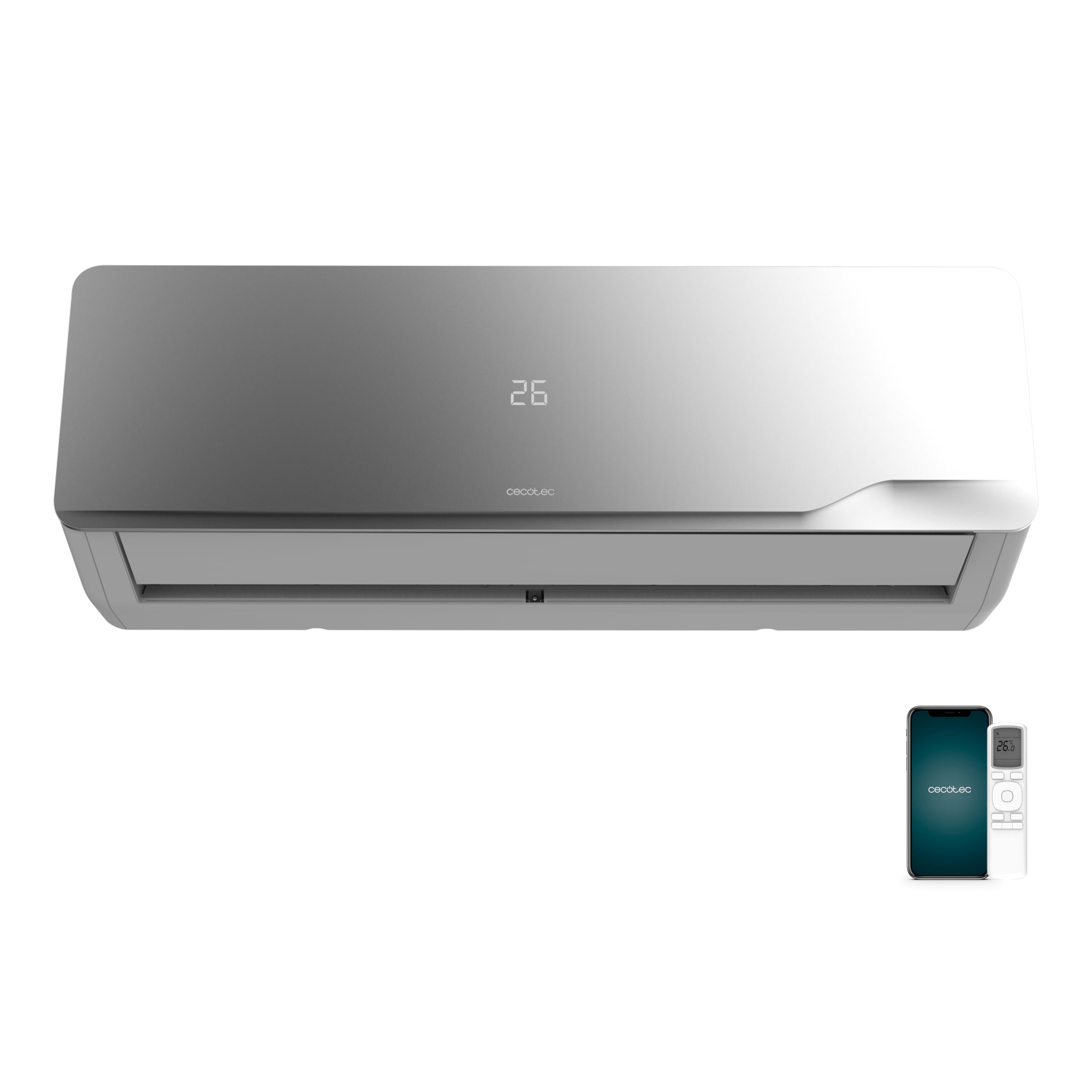 Cecotec Aire Acondicionado Split AirClima 12000 Wind Connected A+++. Inverter, 12000 BTU, Eficiencia A+++, Wi-Fi App, Bomba de Calor, Deshumidificador 26,4 L/día, Temporizador 24h, Pantalla LED