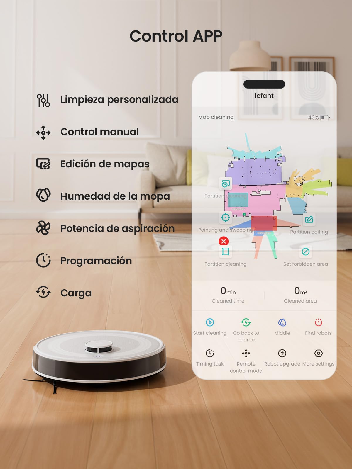Lefant Robot Aspirador y Fregasuelos M2, 6000 Pa, dToF Navegación Láser, TotalSurface, Alexa/i Watch
