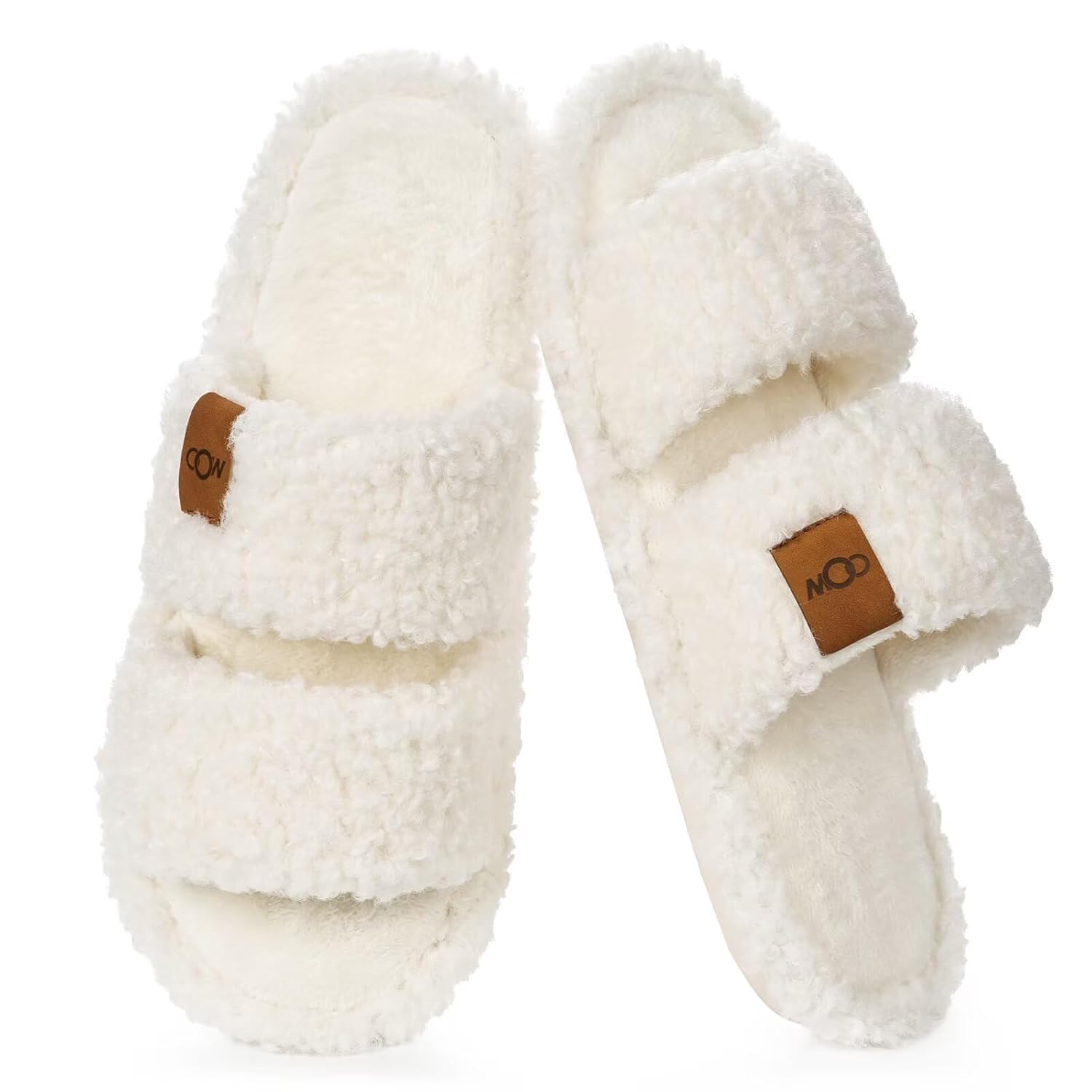 OOW Womens Slippers Open Toe Fuzzy Slippers for Women Cute Memory Foam House Slippers with Non-Slip Sole