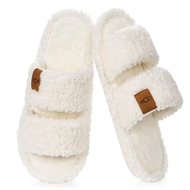 OOW Womens Slippers Open Toe Fuzzy Slippers for Women Cute Memory Foam House Slippers with Non-Slip Sole