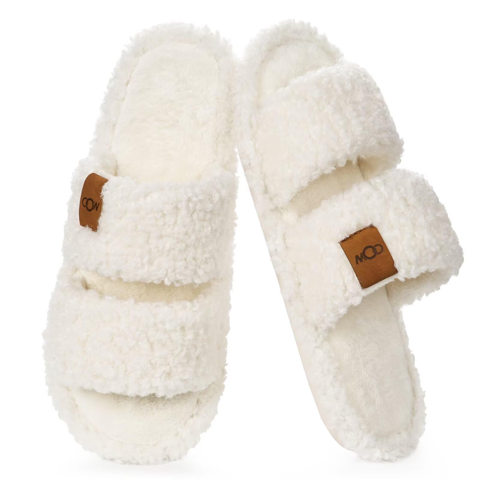 OOW Womens Slippers Open Toe Fuzzy Slippers for Women Cute Memory Foam House Slippers with Non-Slip Sole