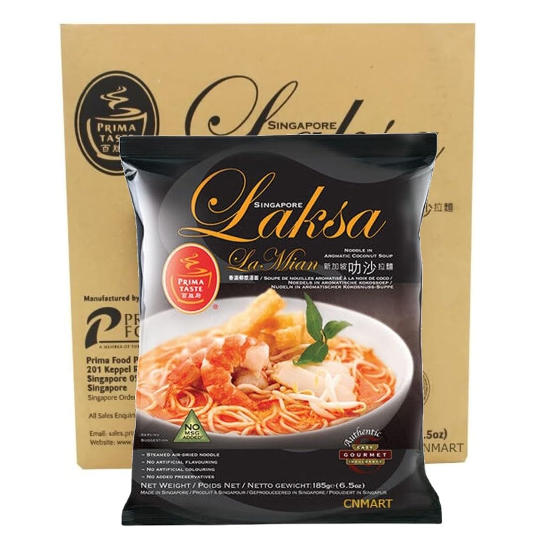 Prima Taste Singapore Laksa La Mian Instant Noodles 185g [Case of 12] HALAL, by CNMART