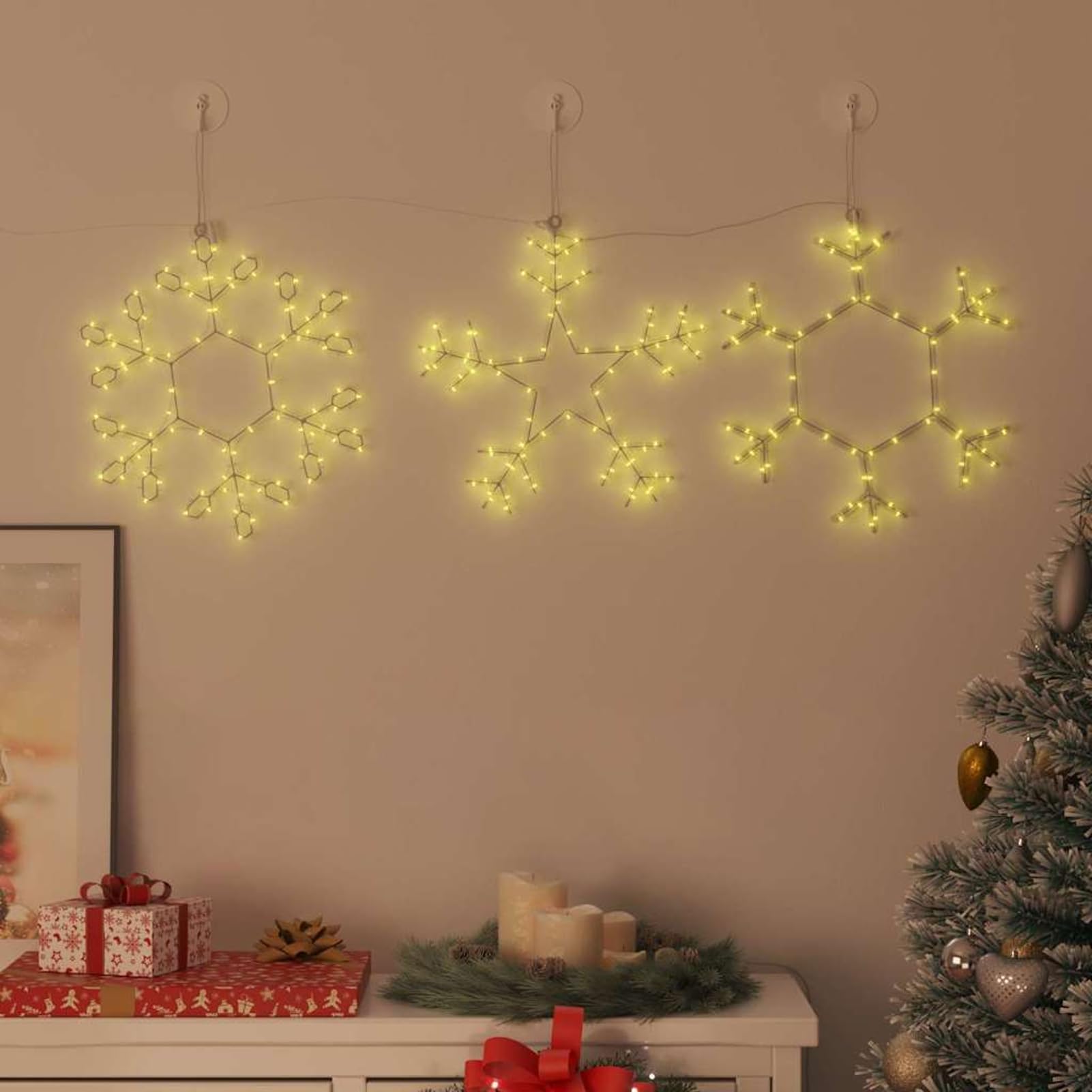 Gecheer Stella di Natale con Luci LED, Decorazione Illuminata per Casa 45x38 cm PVC, Stella Natalizia per Interni ed Esterni, Atmosfera Accogliente