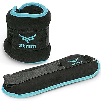 XTRIM Neoprene Weighted Straps for Wrist & Ankle, Weights for Men & Women, For Jogging, Aerobics, Toning Cardio, Glutes (1 pair, Aqua, 0.5-2kg)