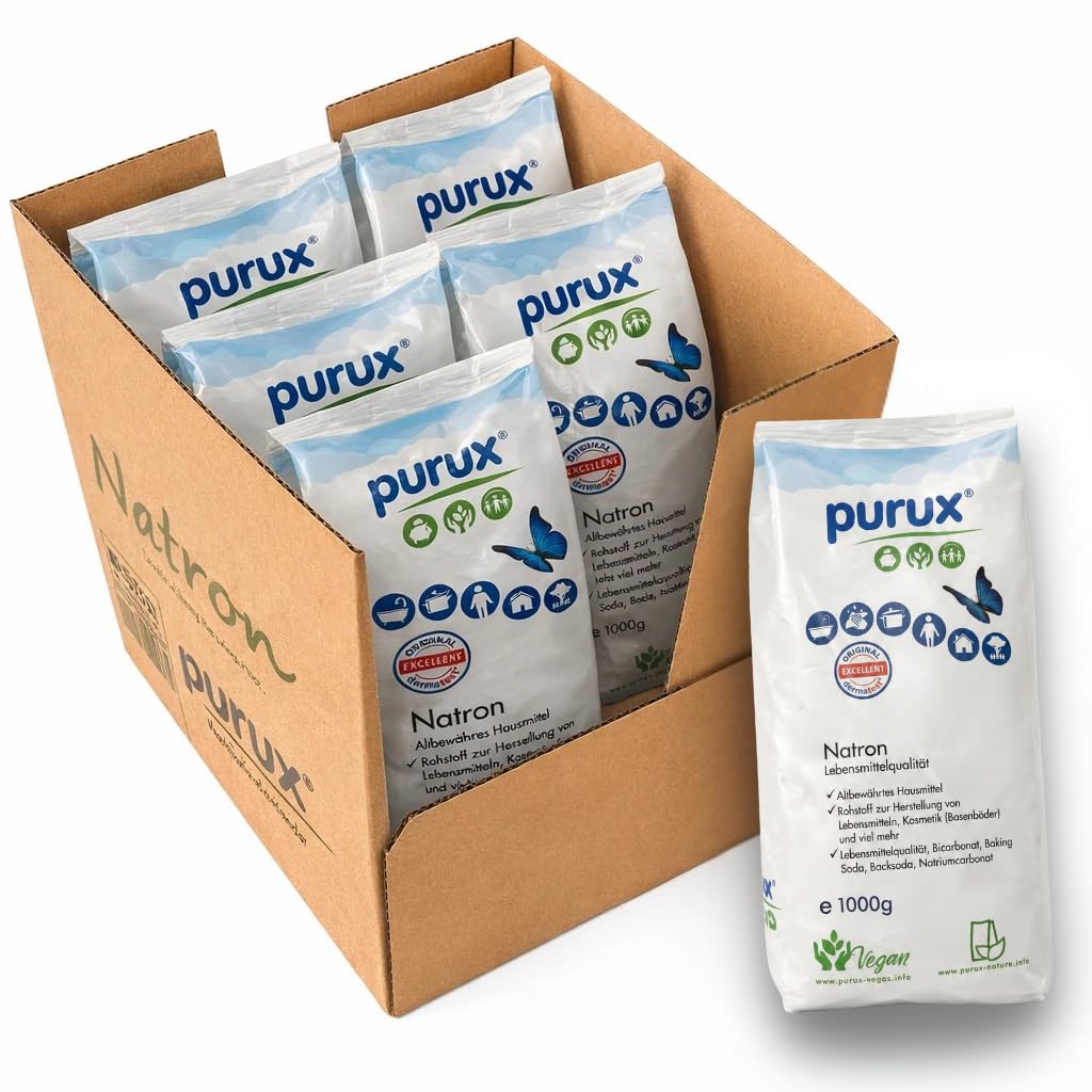 purux Natron Pulver 5kg + 1kg Bonus, Lebensmittelqualität nachhaltig verpackt, Back Soda