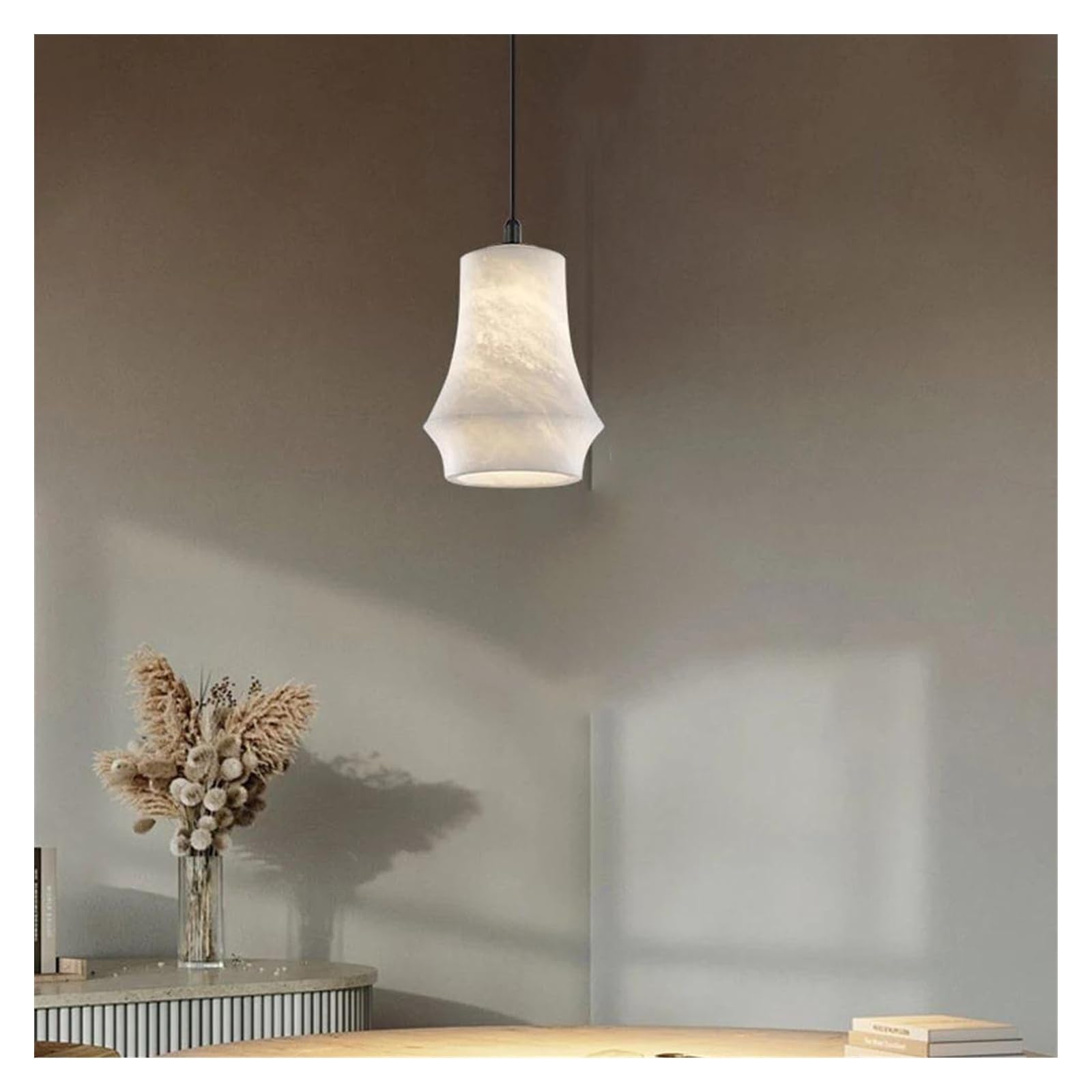 HYJAUSXB Natural Marble Series LED Chandelier Pendant Light Suspension Luminaire Lampen Alabaster Hanging Lamp for Living Room(E)
