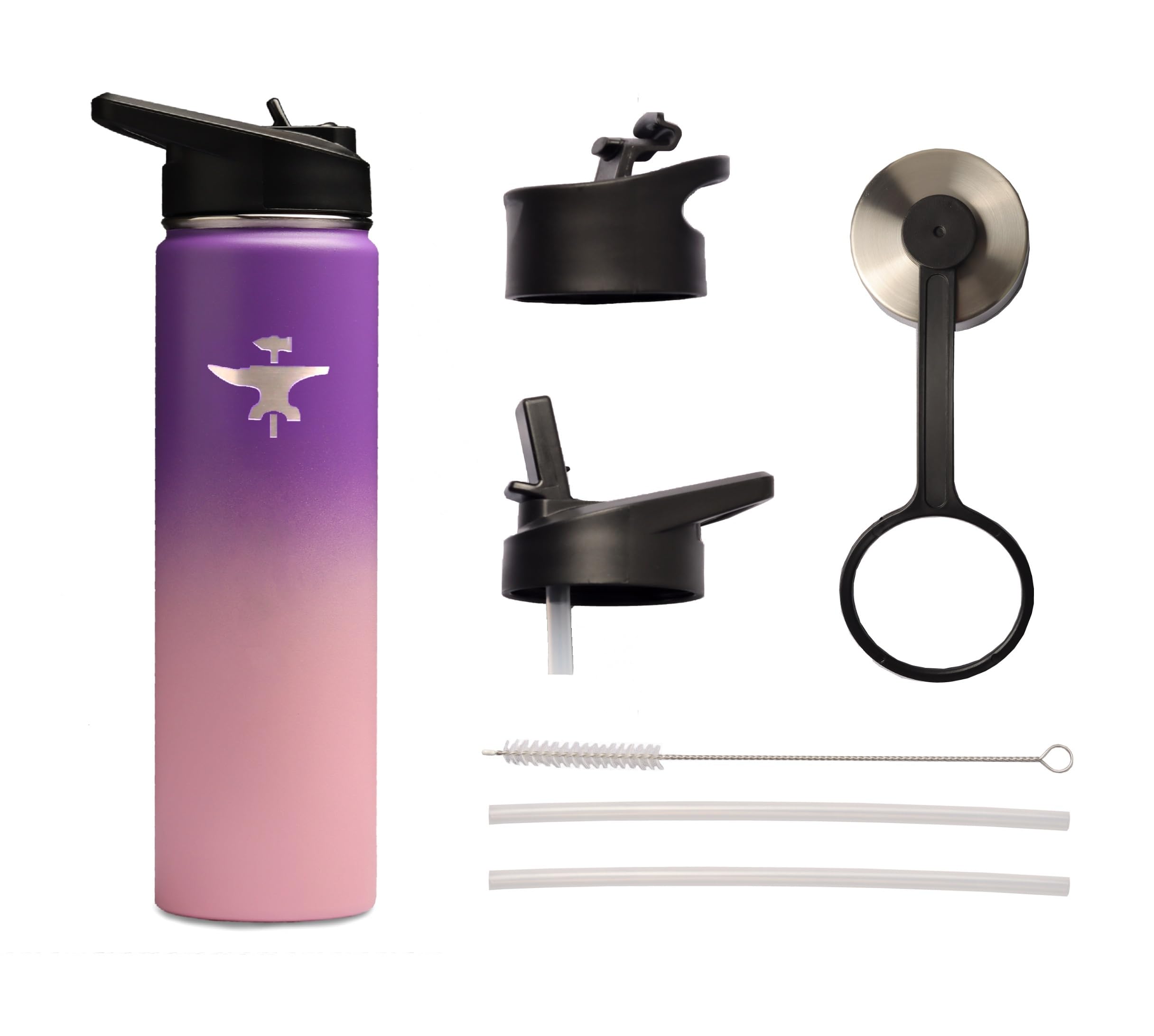 BodyForge Sports Water Bottle - 22oz 3 Lids Straw Lid Leak Proof Stainless Steel Gym Sport Bottles for