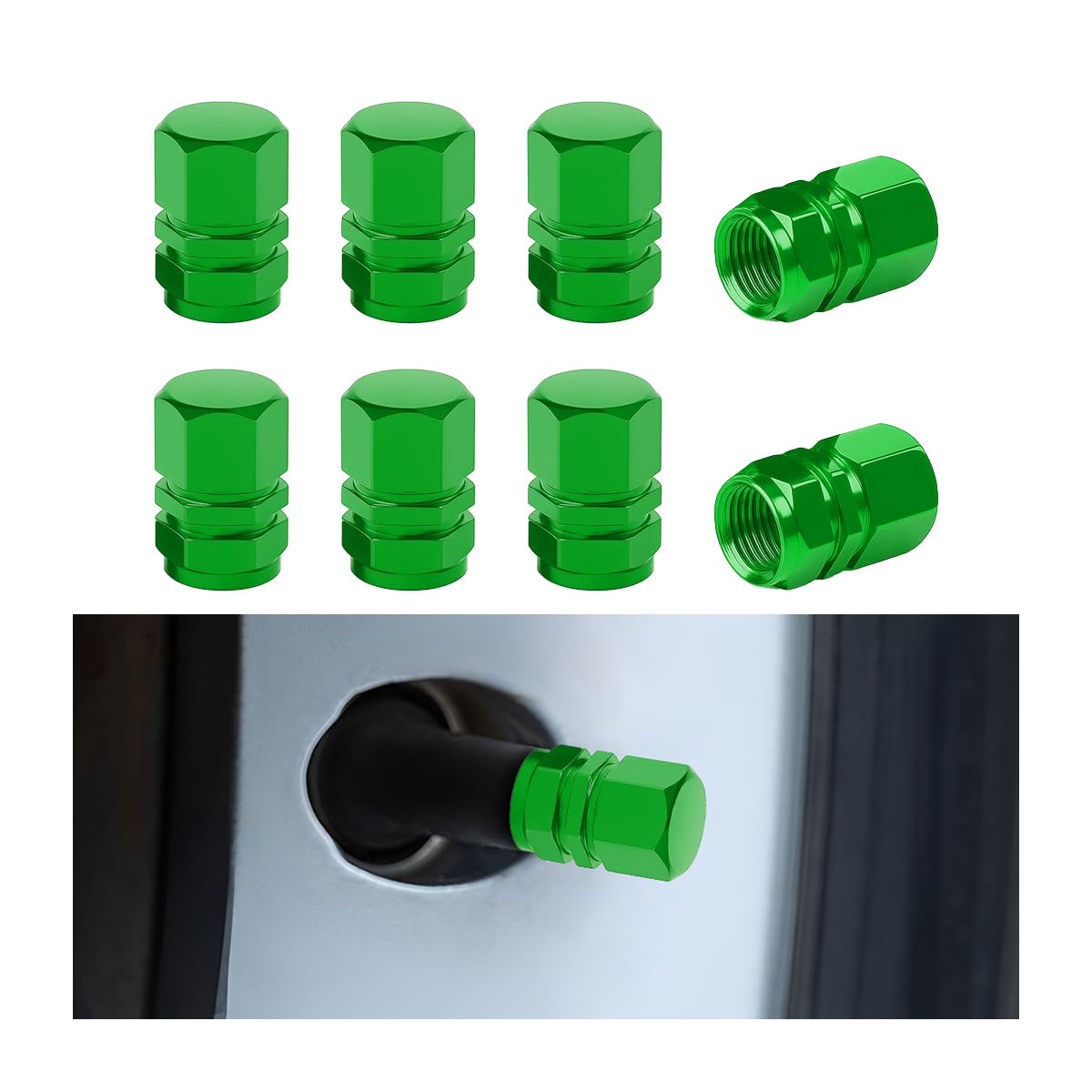 Osilly Aluminum Tire Valve Stem Caps, Green