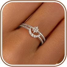 LOVECOM Sun and Moon Ring Set Stackable Rings for Women Couple | 925 Sterling Silver Star Moon Celestial Matching Ring Gold Adjustable Friendship Ring Jewelry Birthday Gifts for Best Friend