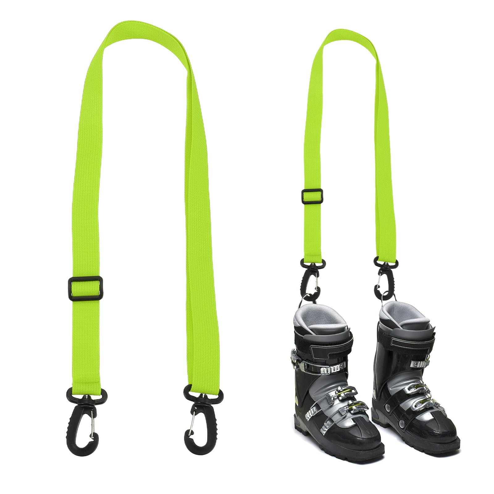 TIXIPEM Ski Boot Carrier Strap - Adjustable Snowboard Boots Carrying Strap Shoulder Sling Tote Leash Use for Men & Women Skates - [Green-25mm] Effortlessly Transport Ski Equipment