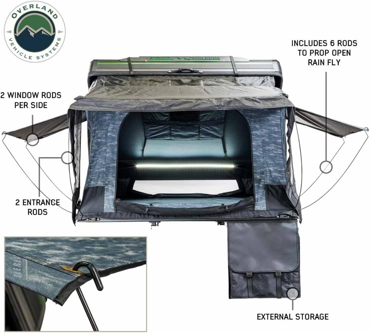 Overland Vehicle Systems XD Everest Cantilever Aluminum Hard Sheel Roof Top Tent with Black Out Kit - Grey Body & Black Rainfly