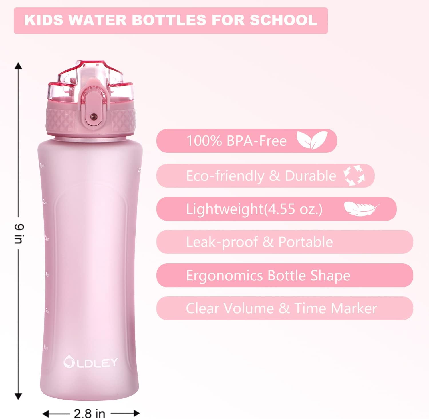 OLDLEY 450ml/15oz Water Bottle with Straw Reusable Drink Bottles with Times Markings for School Home Camping Outdoor Sports BPA Free Leakproof Durable - Image 3