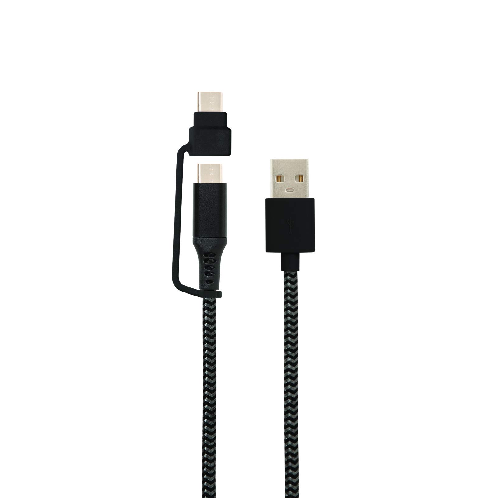 Emerge Tech Helix Braided Nylon USB-A to USB-C Charge & Sync Cable, Micro USB, Black, 10 ft (ETHACM10BLK)