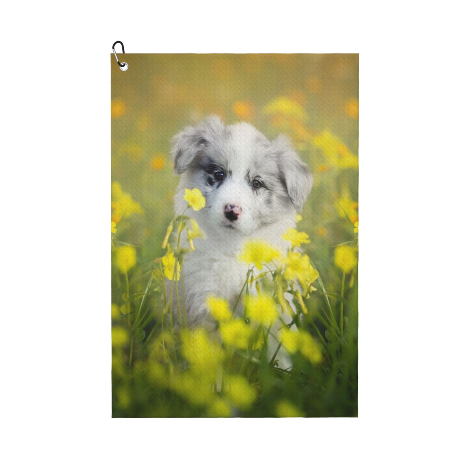 Hnnkloy Australian Shepherd Dogs Mall White Puppy, 16x24 in Portable Waffle Golf Towels with Carabiner Clip for Golf Bag