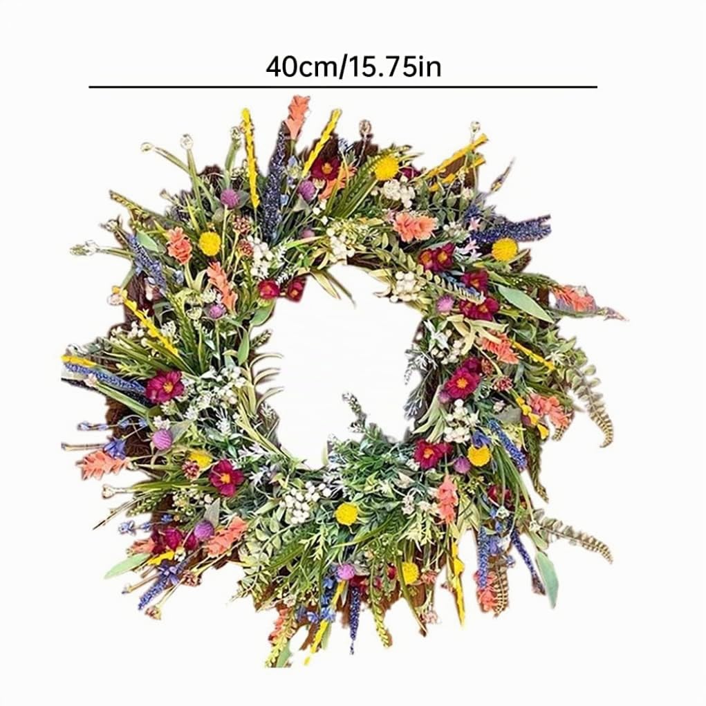 TüRkranz FrüHling, , Wildblumen-Girlande, dekorative Mehrzweck-Girlande, frühlingskranz haustür, Bunte Frühlings-Sommer-Girlande für Türen, 15, 75 Zoll, Frühlings-Sommer-Kranz