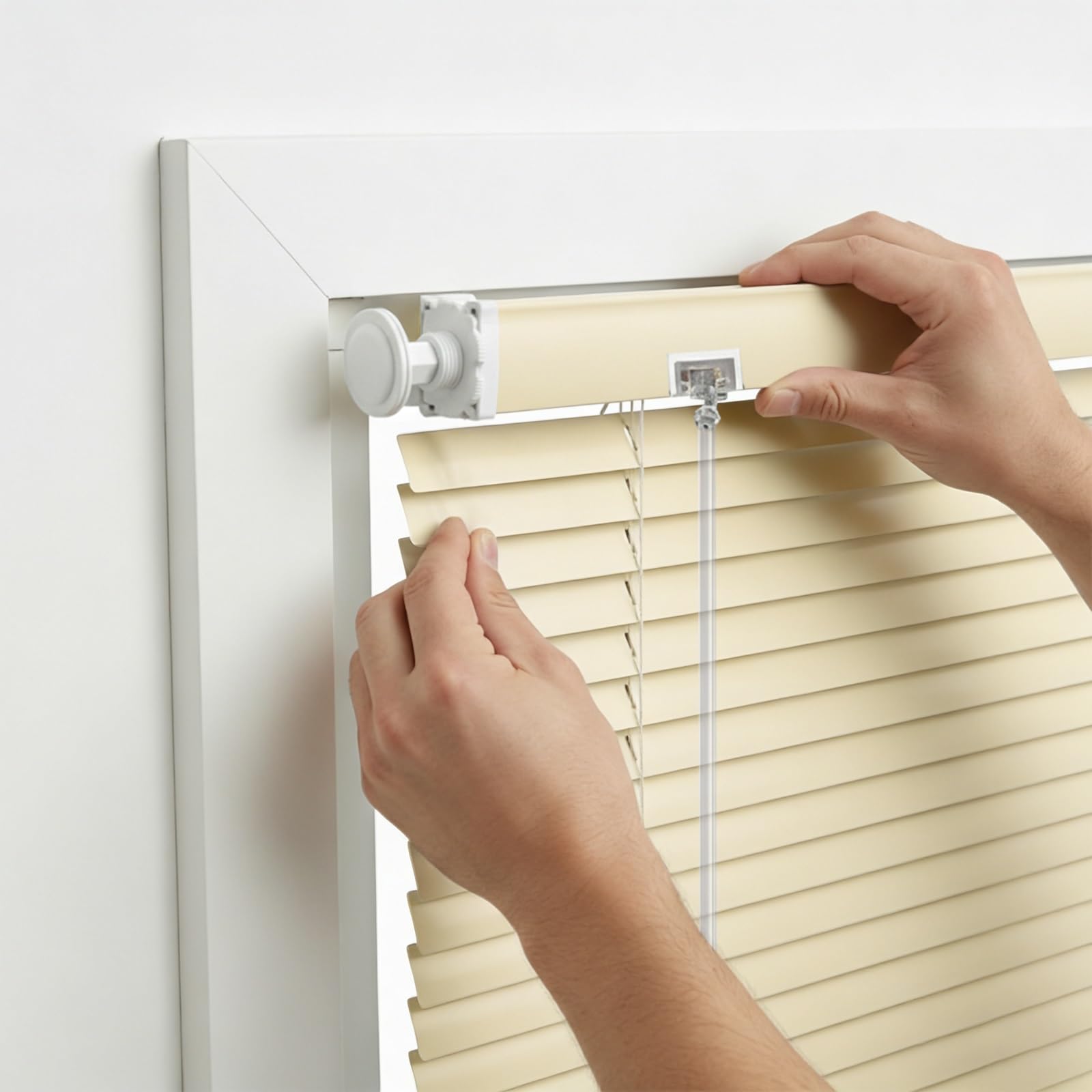 No Drill Venetian Blinds for Windows, Custom Aluminium Blinds with 25mm Horizontal Slats, Easy Fit, adjustable Room Darkening Shades for Home Kitchen(Milky white)