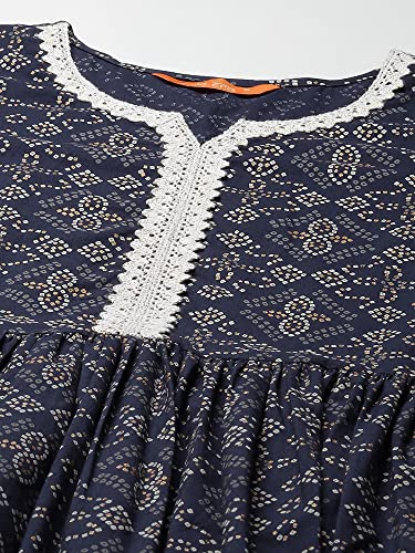 Image of INDO ERA Women's Cotton Blend Bandhni Flared Kurta Palazzo With Dupatta Set (KH0NB4085)