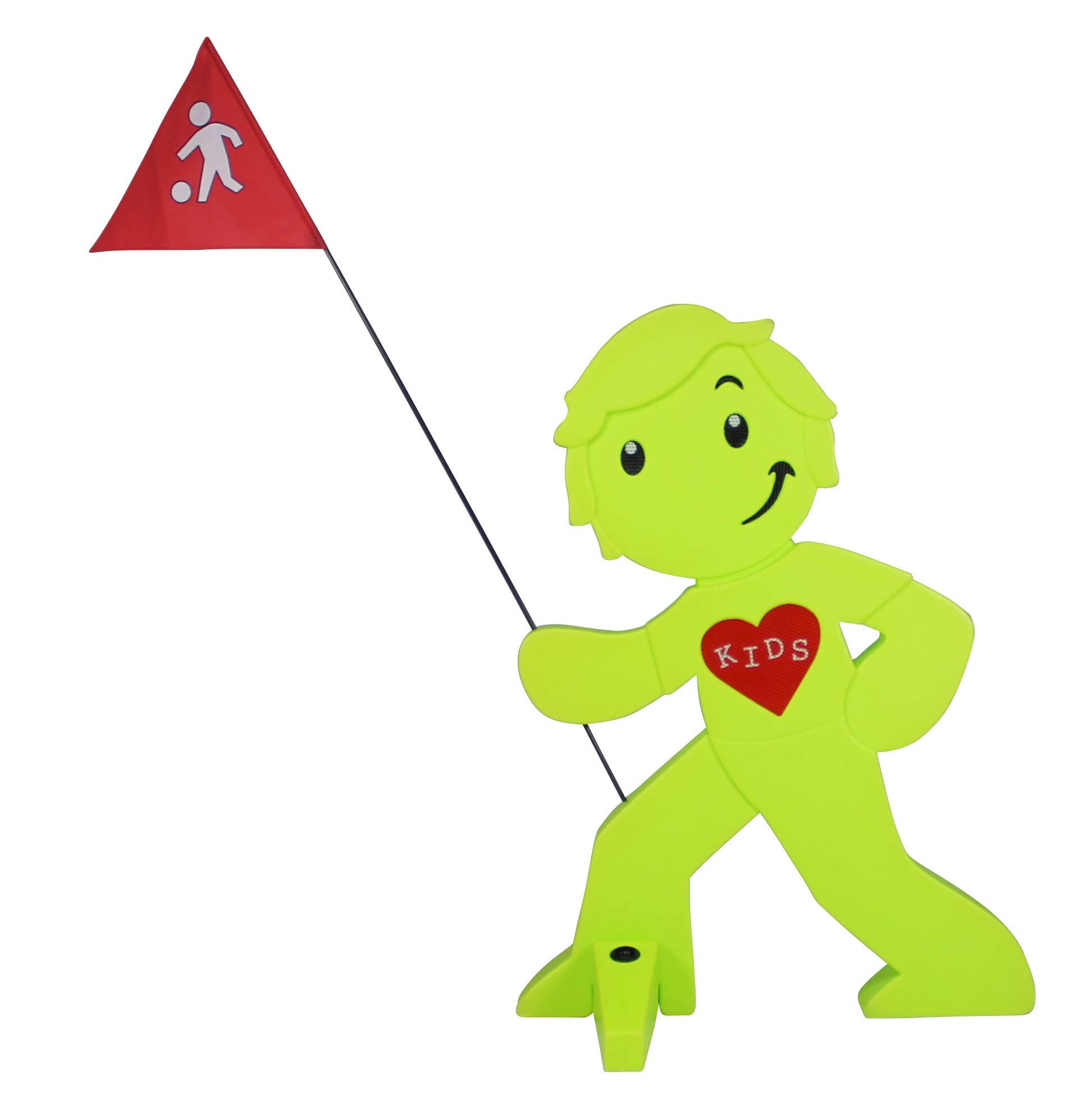 Warnfigur mit Fahne, reflektierender Warnaufsteller für Kindersicherheit - Achtung langsam Fahren - Vorsicht spielende Kinder - Schild Autofahrer Warnung (Grün)