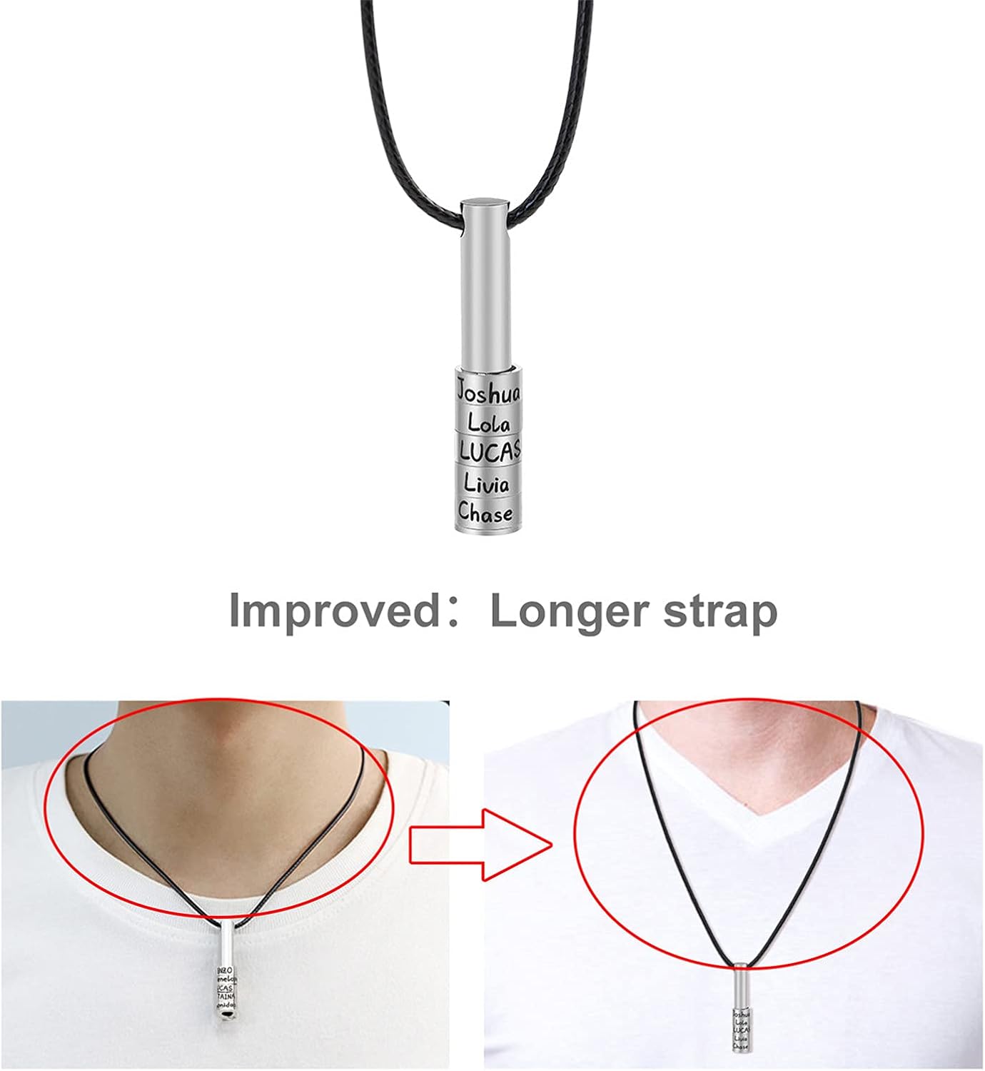 ORFAN Custom Mens Name Bar Necklace for Men Personalized Dad Necklace with 1-9 Names Engraved Name Bead Necklace Personalized Mens Family Necklace Men Necklace Chain Customized for Father