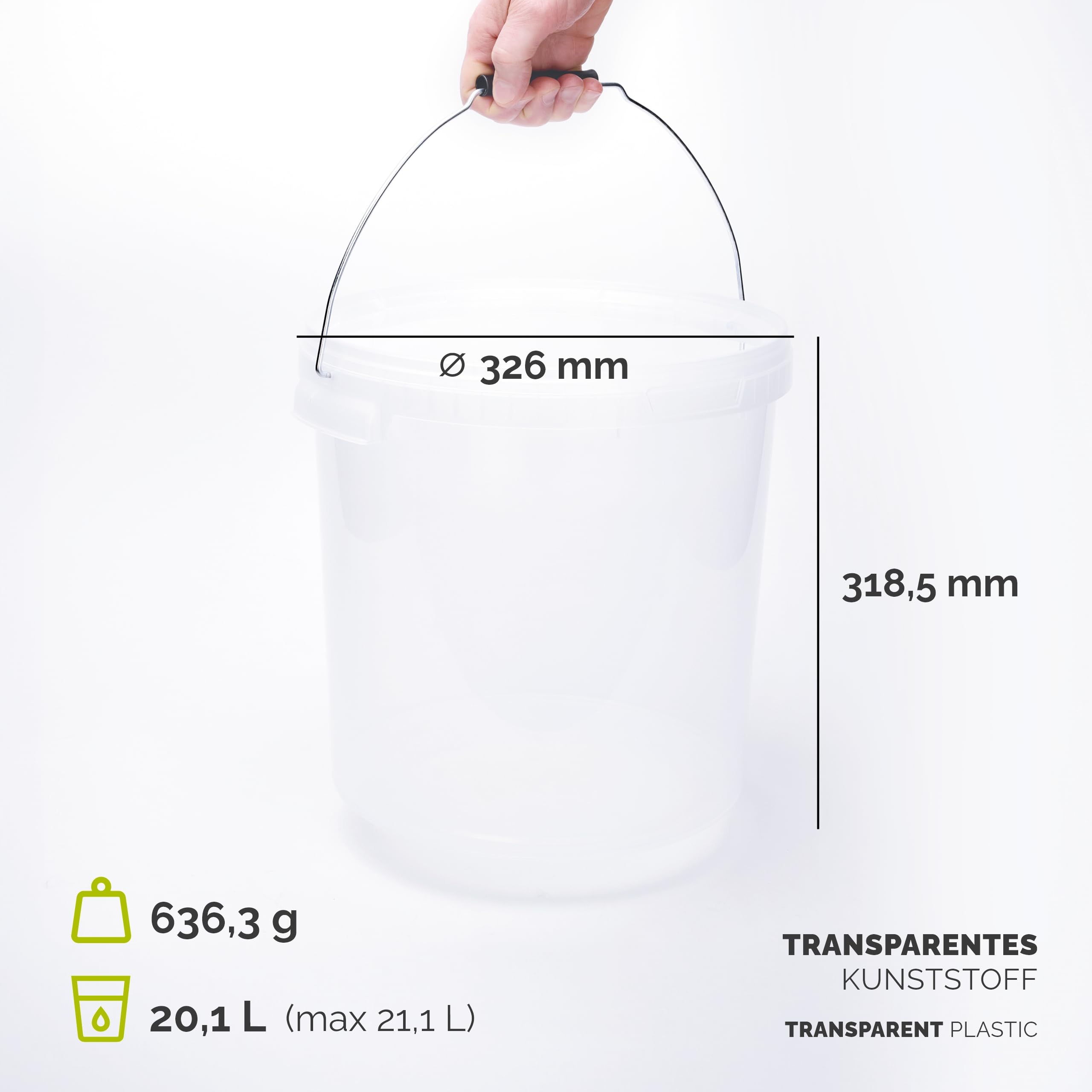 Garronda 20 Liter 5 Stück Eimer mit Deckel Transparent Behälter GD-0116