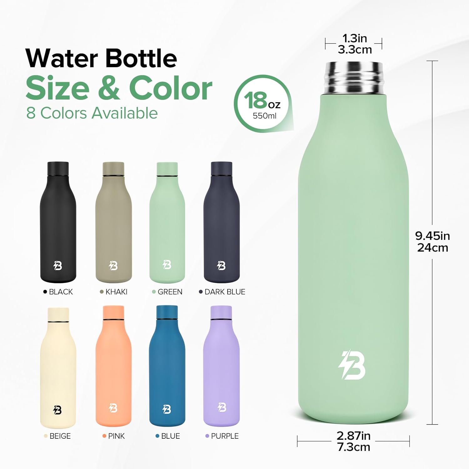 Insulated Metal Water Bottle, 18 oz Stainless Steel Leak-Proof Gym Water Bottle with Lid for Men Women (Green) - Image 4