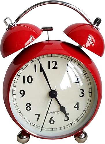 Miniatura 7 de Reloj despertador de campana doble con luz de fondo para dormitorio, reloj de escritorio con batería sin tictac (blanco cremoso)