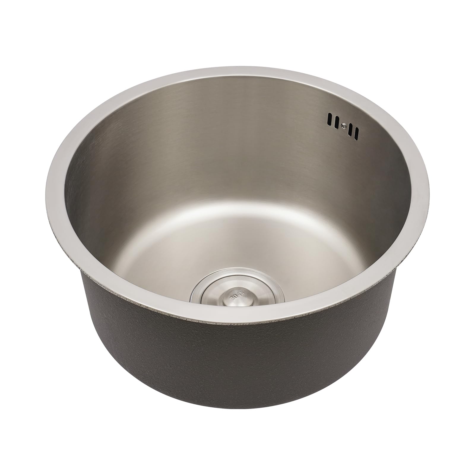 Fregadero redondo de acero inoxidable con tubo de desagüe y tubo de rebosadero, diámetro exterior de 41 cm de acero inoxidable