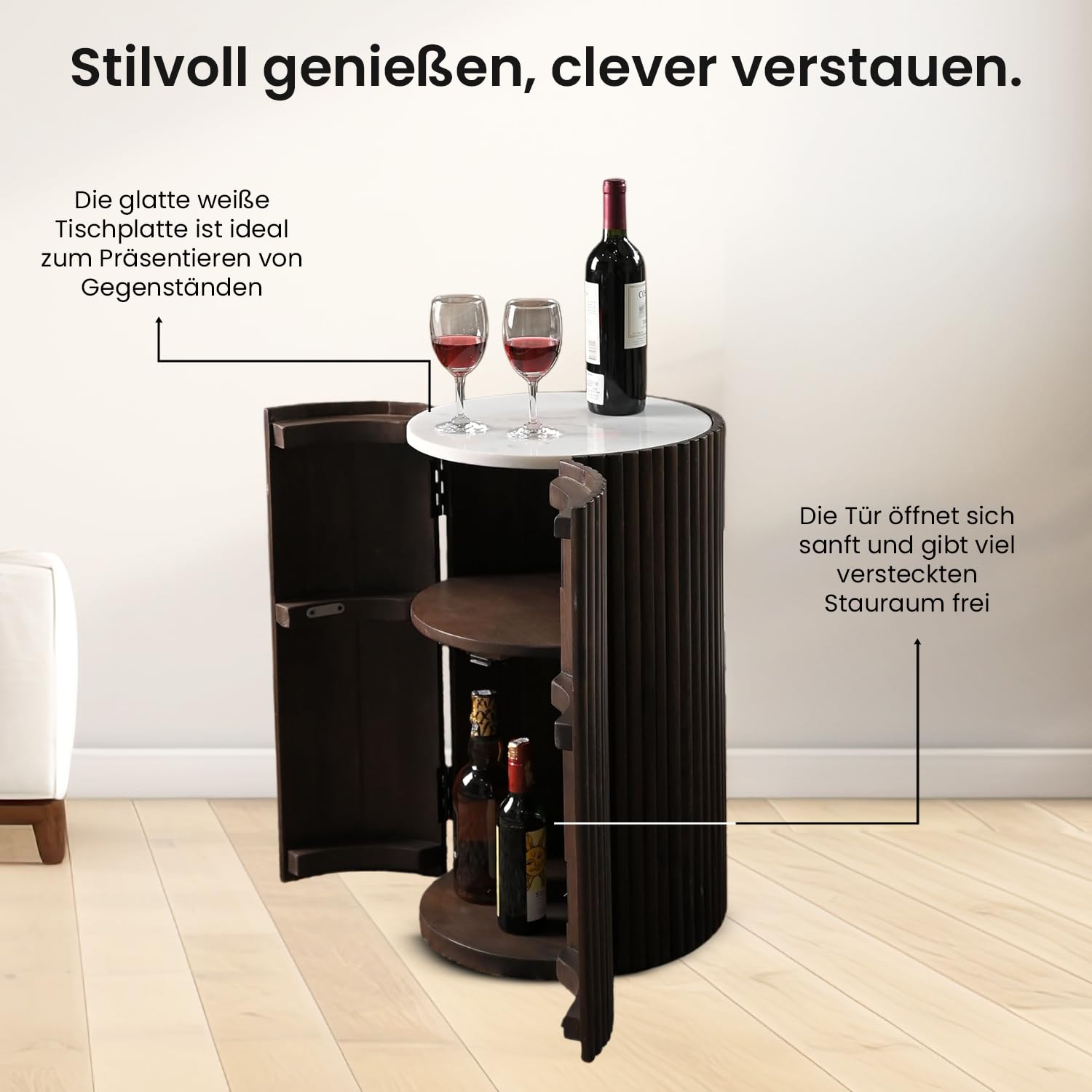 iAnanas Barschrank Premium Luxus Rustikales Weinregal aus Holz mit Marmorplatte dekorativer Weinständer Stauraum für Getränke und Gläser ideal für Wohnzimmer Party Raum Bistro Hausbar