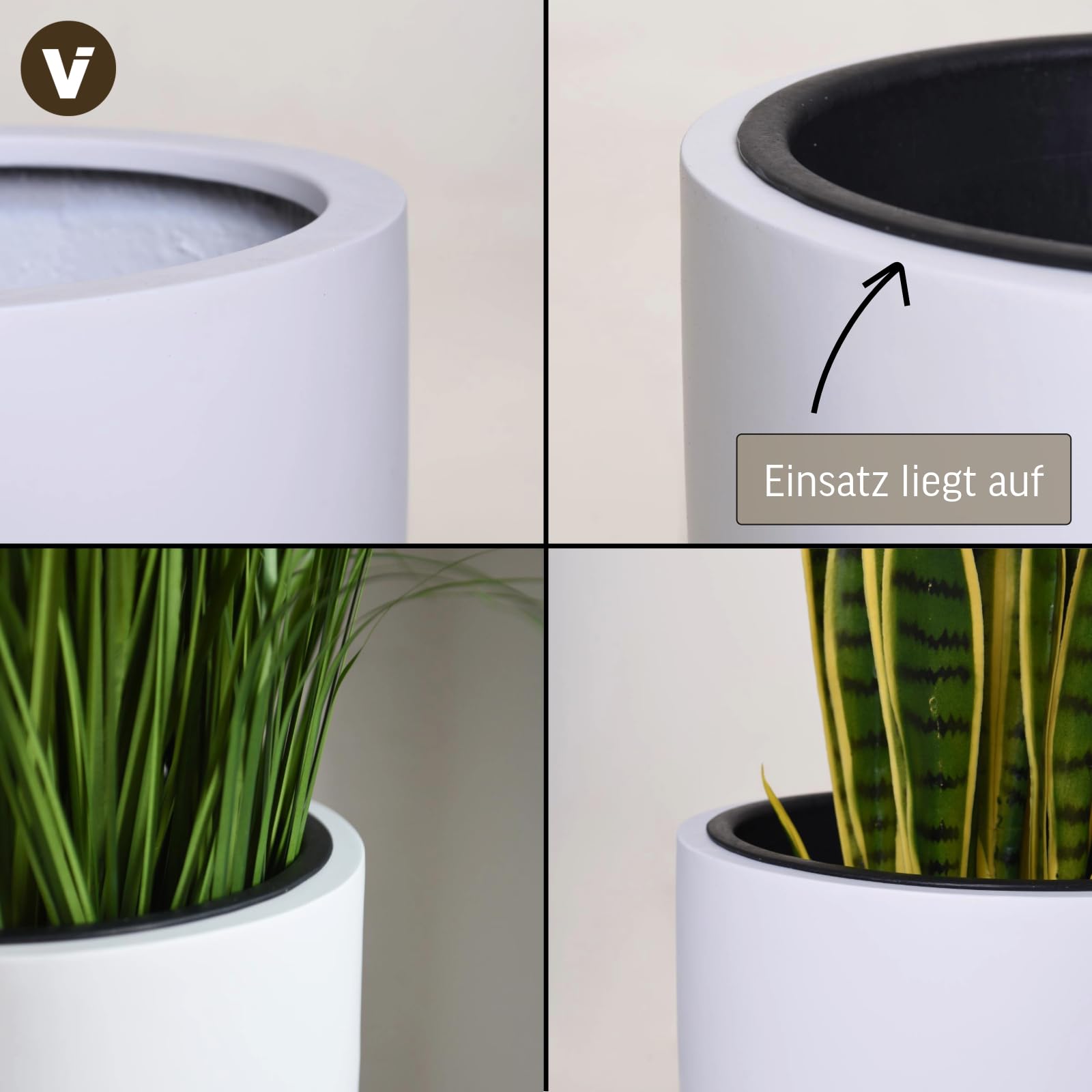 VIVANNO Pflanzkübel Bodenvase Solerio Fiberglas Weiß Matt 80x33 cm | Frostsicherer XXL Blumentopf, wetterfeste Stehvase für outdoor und draußen, edles Pflanzgefäß inklusive Einsatz