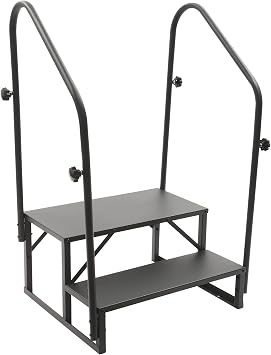 RV Step Stairs, Camper Steps with 2 Handrails, Outdoor Hot Tub Mobile Home Stairs, Proper Height Steel Pool Ladder, Heavy Duty Ladder Shelf for Travel Trailer Porch Bunk Bed 2 Step