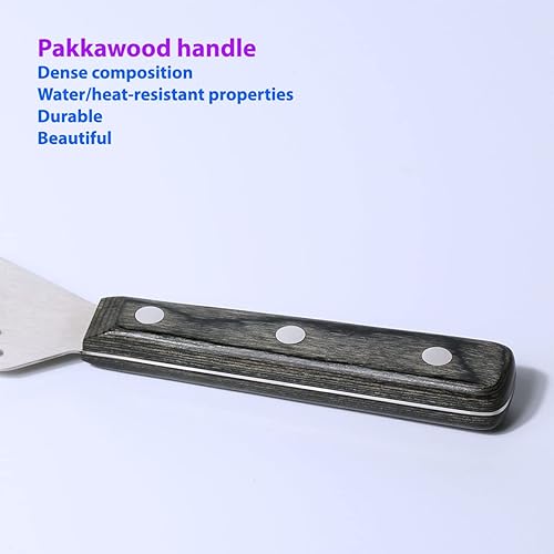 Miniatura 3 de Espátula de pescado, girador de alimentos ranurado de acero inoxidable con mango de madera de Pakka, aleta de pescado ideal para chefs