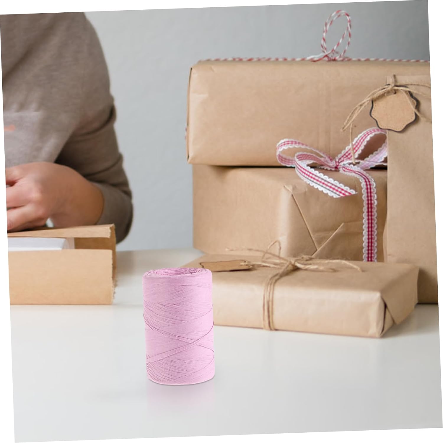 Pink Raffia Paper Ribbon Twine 300m for DIY Craft Projects