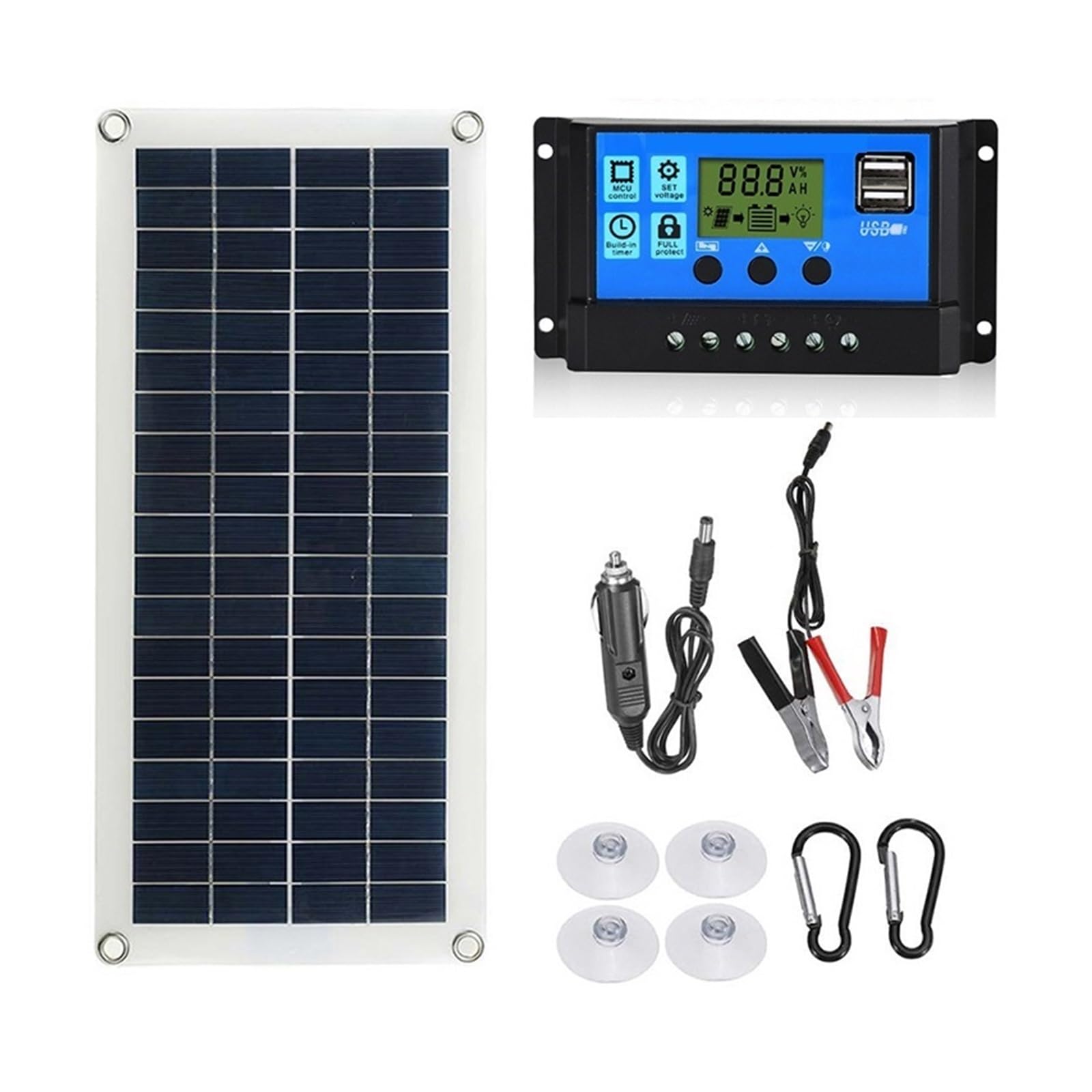 Kit pannello solare 60W completo Dual USB con celle solari controller for caricabatterie for telefono cellulare for yacht for camper e barche for auto Facile Installazione(Kit-20A Controller)