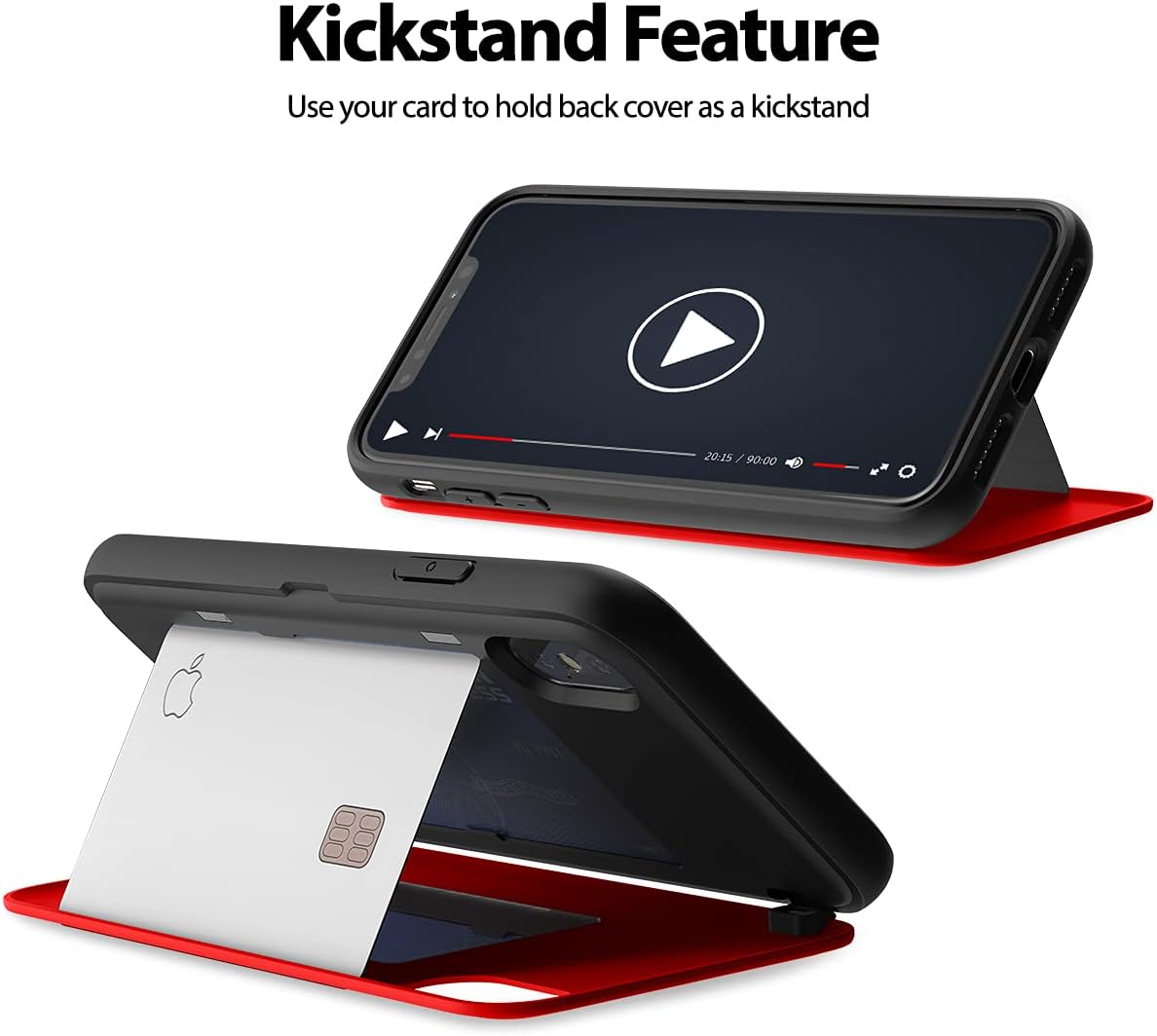 GOOSPERY Magnetic Secure Bumper Compatible with iPhone Xs/X, Card Holder Wallet Case, Easy Magnet Auto Closure Dual Layer Protection Sleek iPhone Case with Sticky Mirror Red