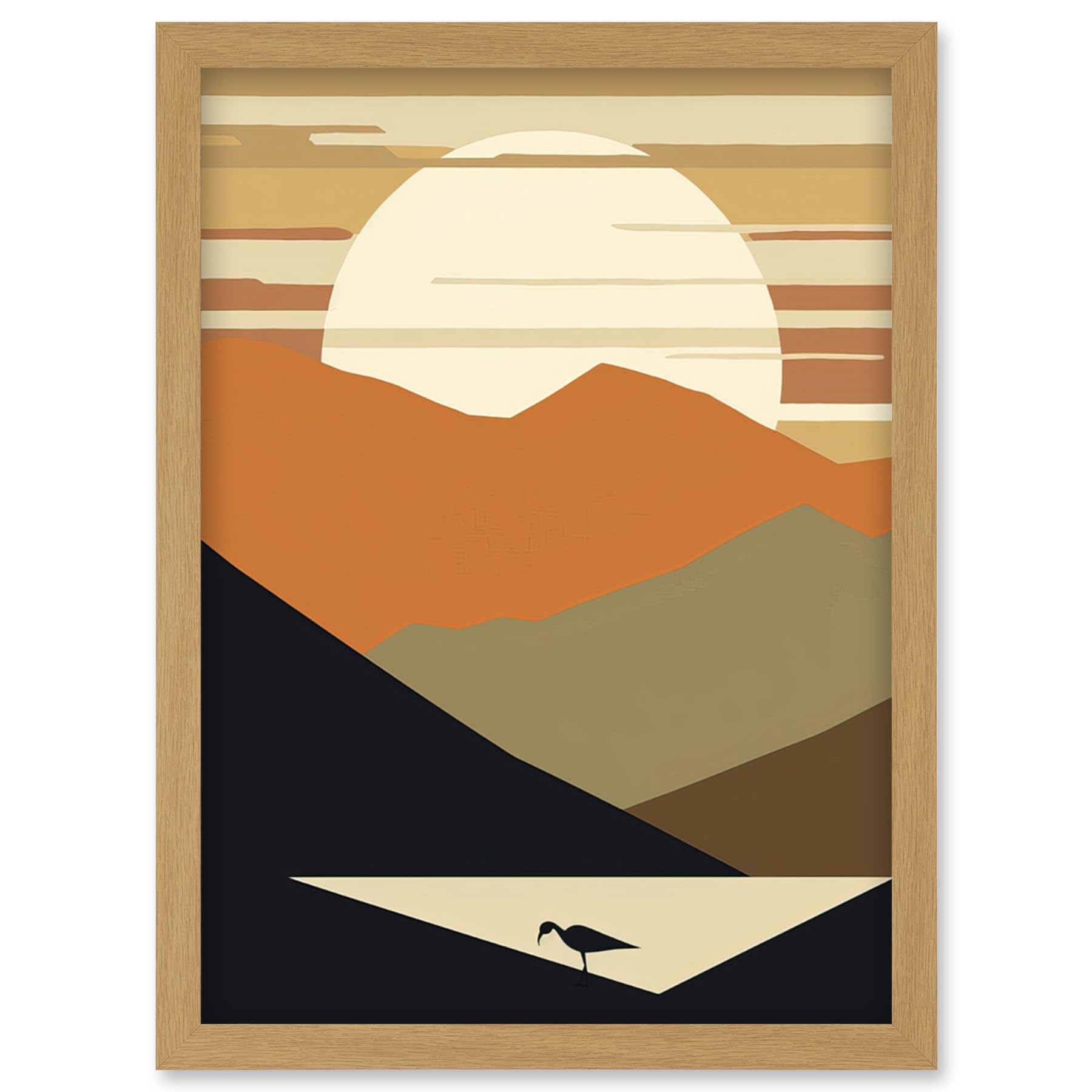 Artery8 Lakeside Mountain Sunset Boho Minimalism Landscape Artwork Framed Wall Art Print A4
