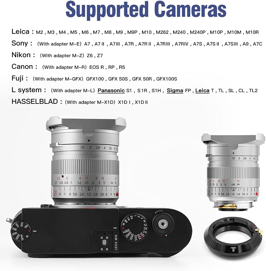 TTArtisan 21mm F1.5 Full Fame Wide Angle Lens for Leica M-Mount Cameras Like M2 M3 M4 M9 M10 M11 Silver