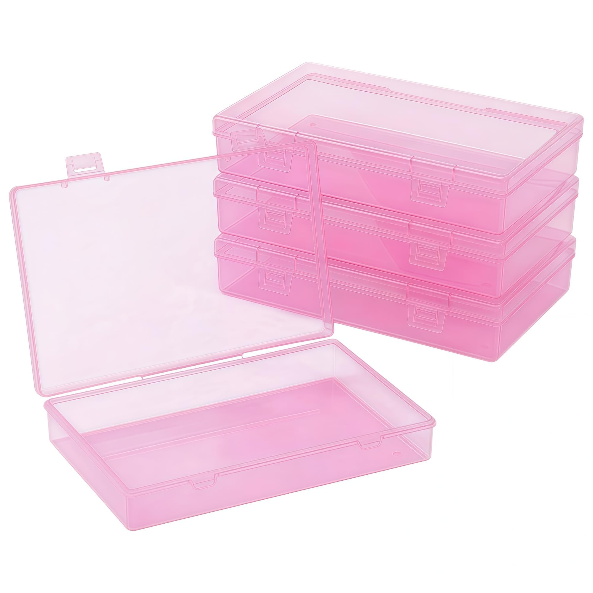 Forever bene 4-Pack Pink Plastic Storage Boxes with Lids, Organizer Containers for Small Parts, Crafts, Jewelry, Office Supplies (180x110x30mm) Pink Plastic Case — image 1