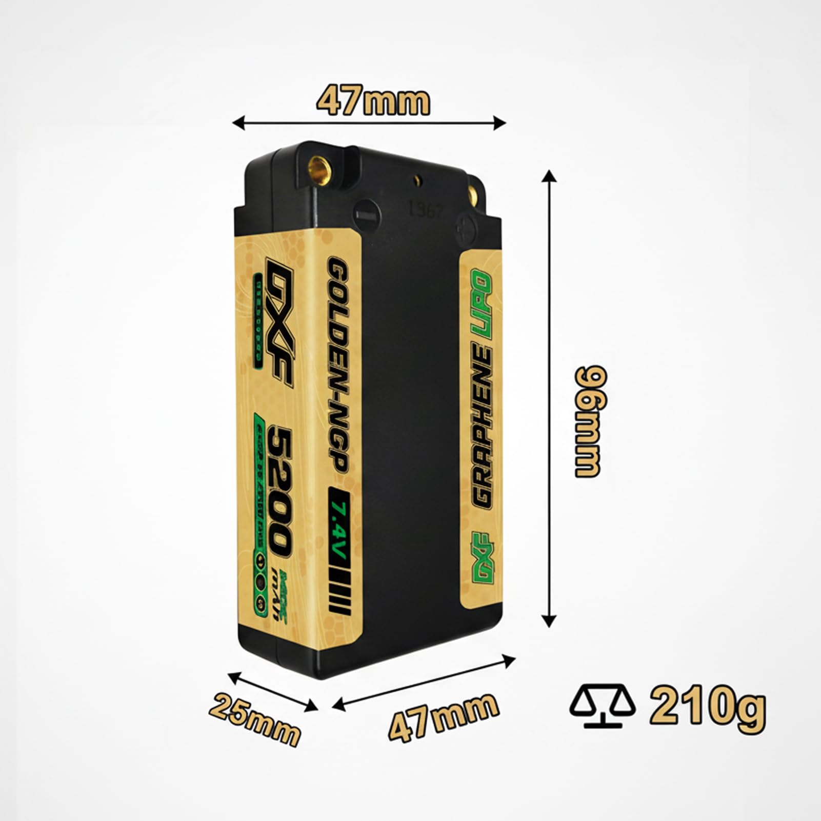 Batteria LiPo DXF 2S 7,4 V 120 C 5200 mAh Custodia rigida corta con connettore a sfera da 5,0 mm a T Deans per auto RC, camion RC, aeroplano, elicottero, barca, buggy, ala (2 confezioni)