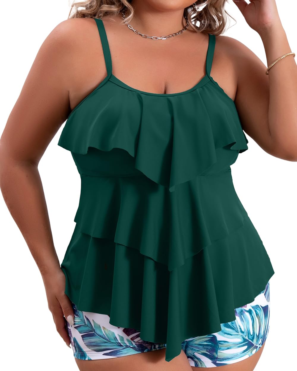Photo 1 of B2prity Women Tankini Tops Only Ruffle Swim Tops Flowy Bathing Suit Top Tummy Control Swimsuits Tops No Bottom 5X-Large Green