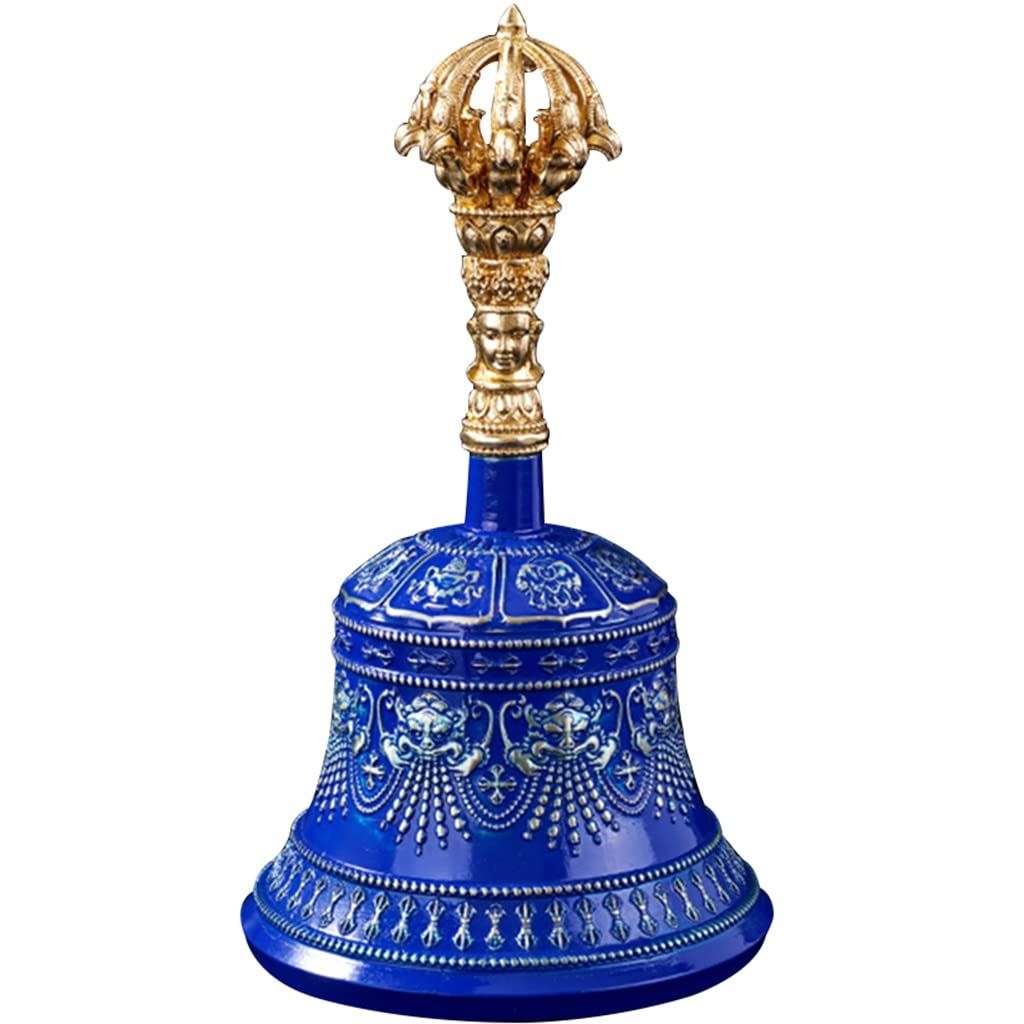 MbeLLO Handglocke, Messing-Handglocke, Hochzeitsglocken, Handglocke for Kirche, Hotel, Klassische feierliche Reliefdekoration, Handglocke, (Farbe: Blau, Größe: 6,3 * 3,5 Zoll)