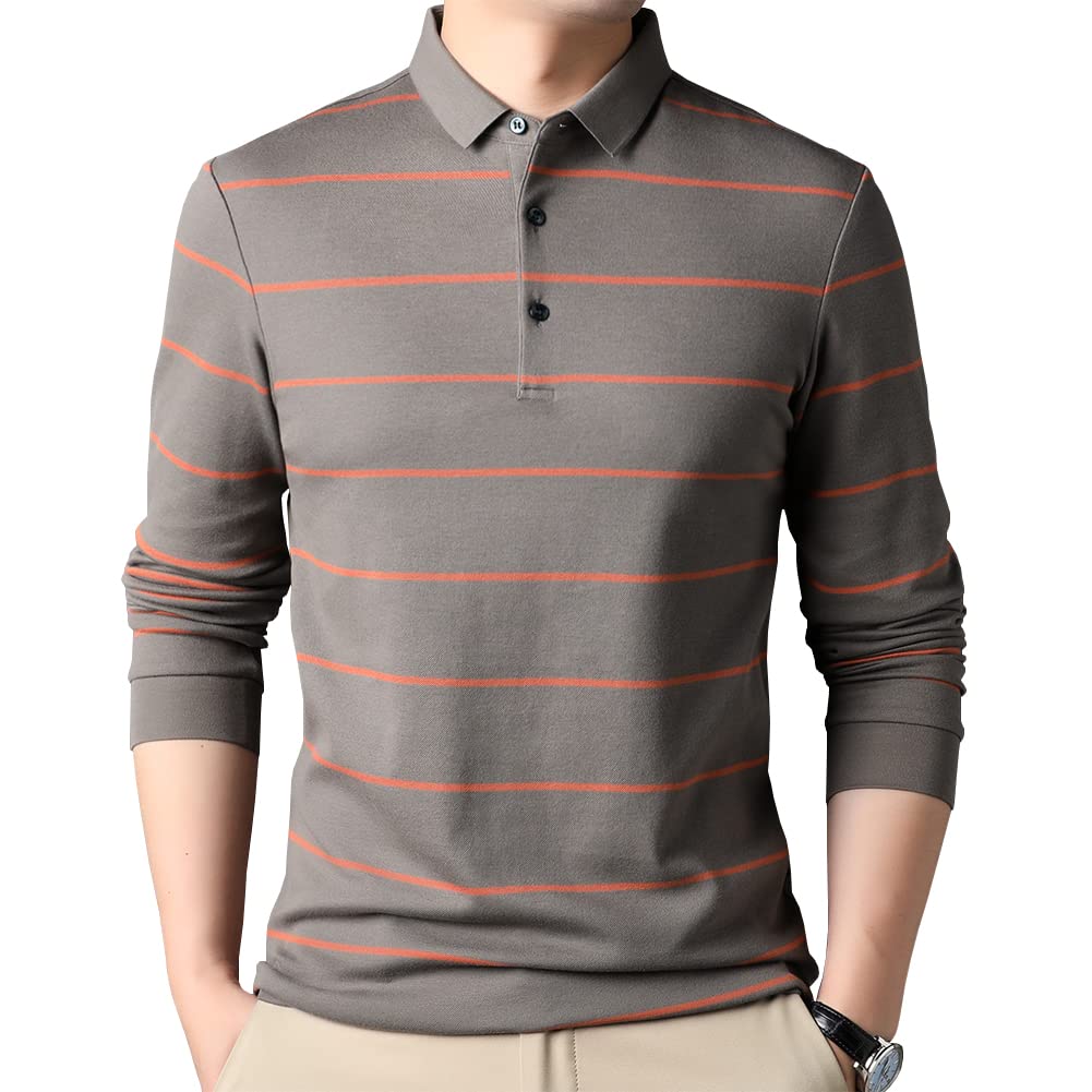 Womleys Mens Casual Cotton Striped Slim Fit Long Sleeve Collared T Shirt Polo Shirts