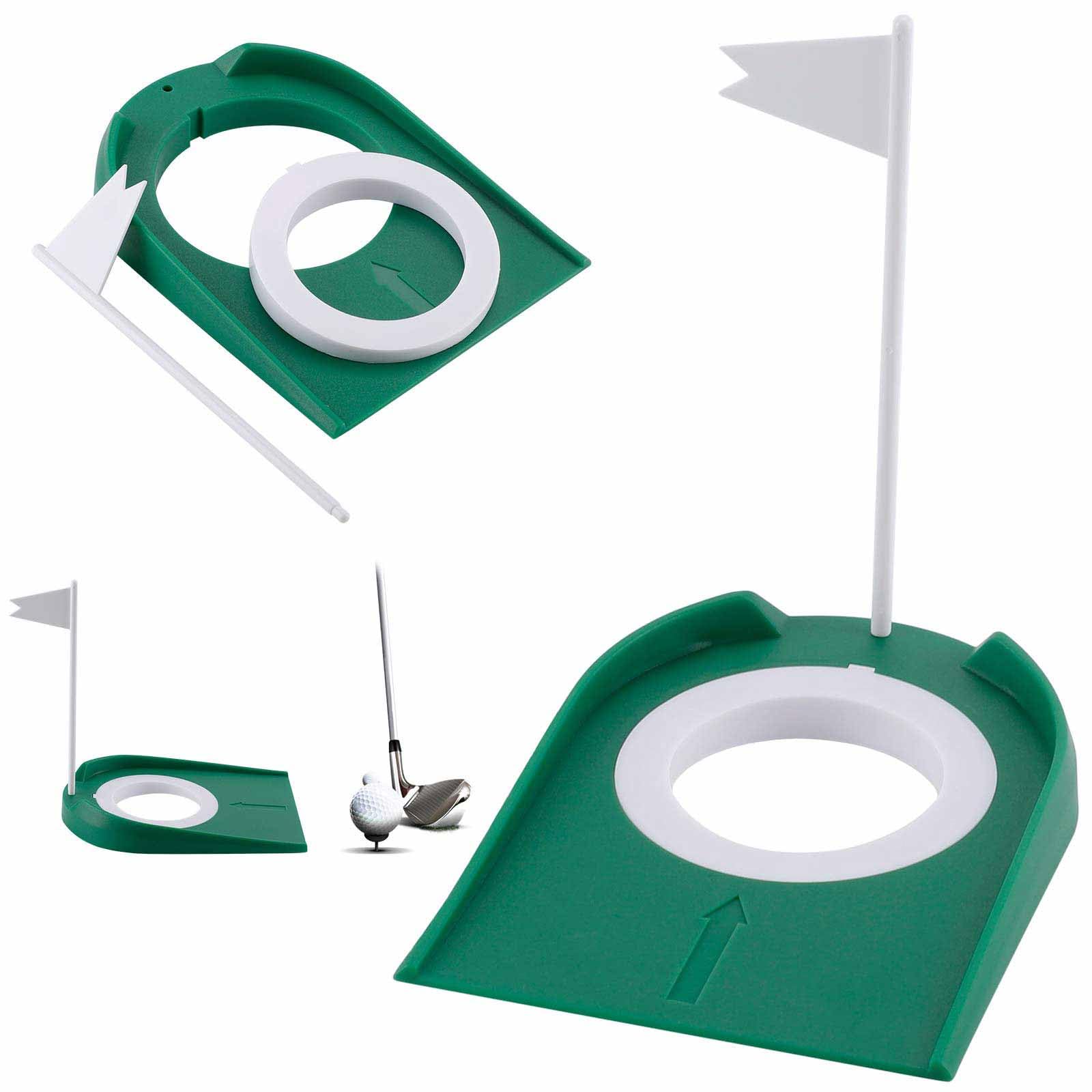 Golf Putting Mat Practice, Indoor Outdoor Golf Putting Cups and Flags Plastic Cup Practice with Adjustable Hole & White Flag