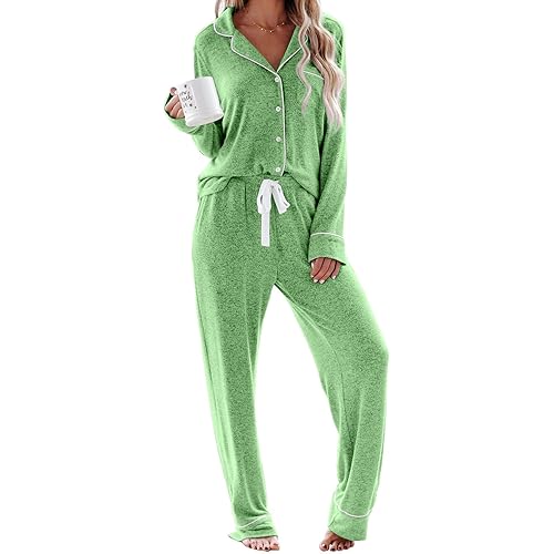 Aamikast Women's Pajama Sets Long Sleeve Button Down Sleepwear Nightwear Soft Pjs Lounge Sets