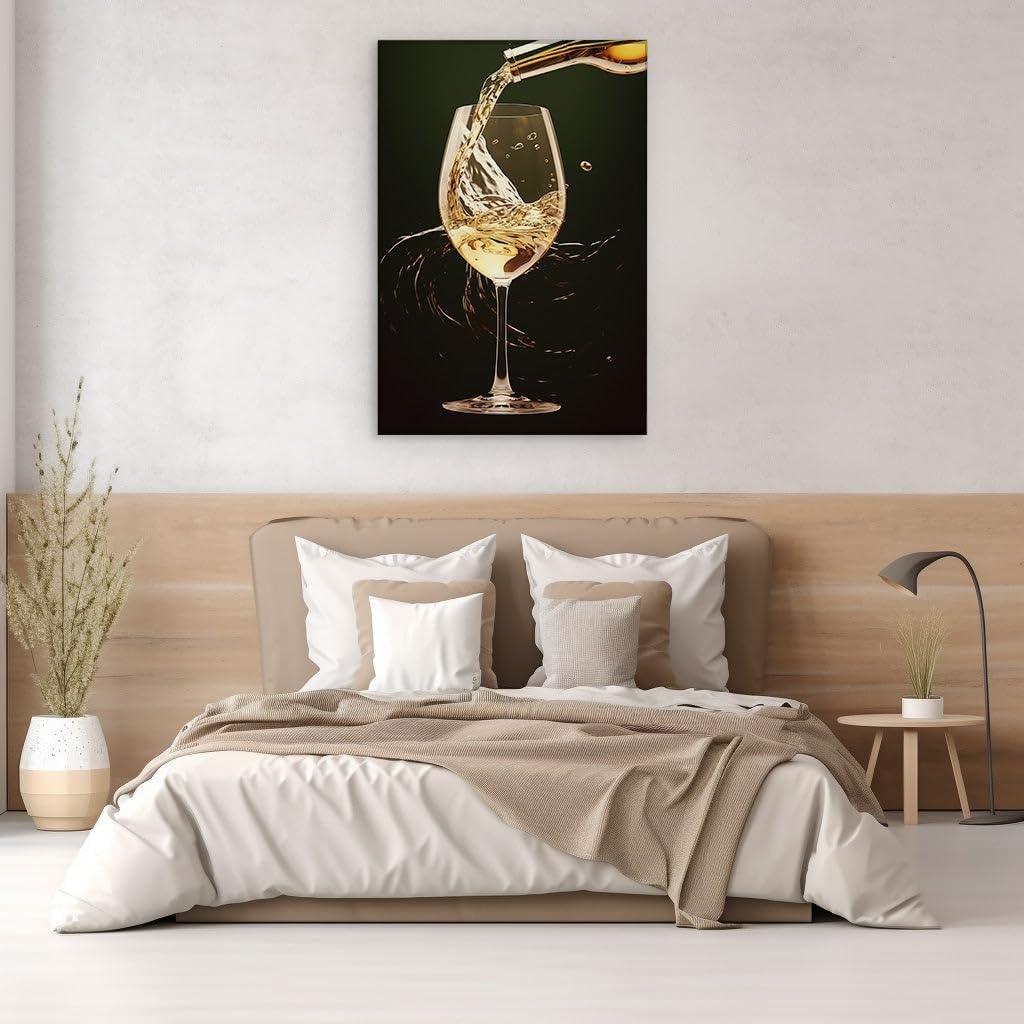 Canvas for Living room. Elegance Unleashed: The Art of Overindulgence in a Glass of White Wine, 27 x 18 inch Canvas Wall Art - Abstract Expressionist - Modern Home Decor