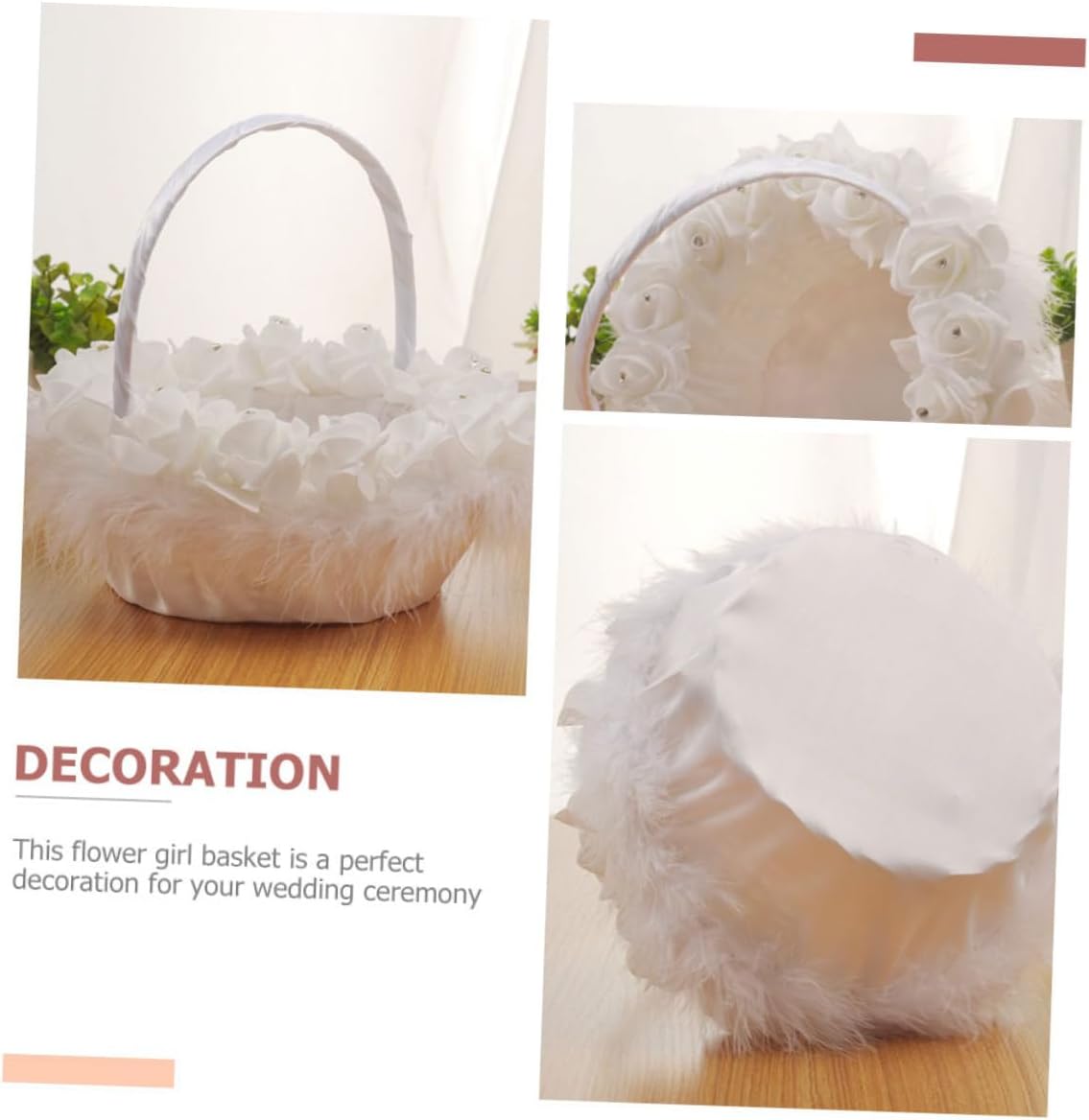 Gatuida White Wedding Flower Girl Basket with Handle Elegant Wedding Supplies Basket for Ceremony Use Suitable for Outdoor and Indoor Events